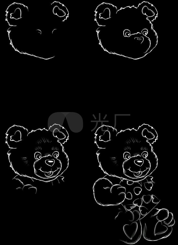 黑白手绘素描小熊可爱卡通动漫
