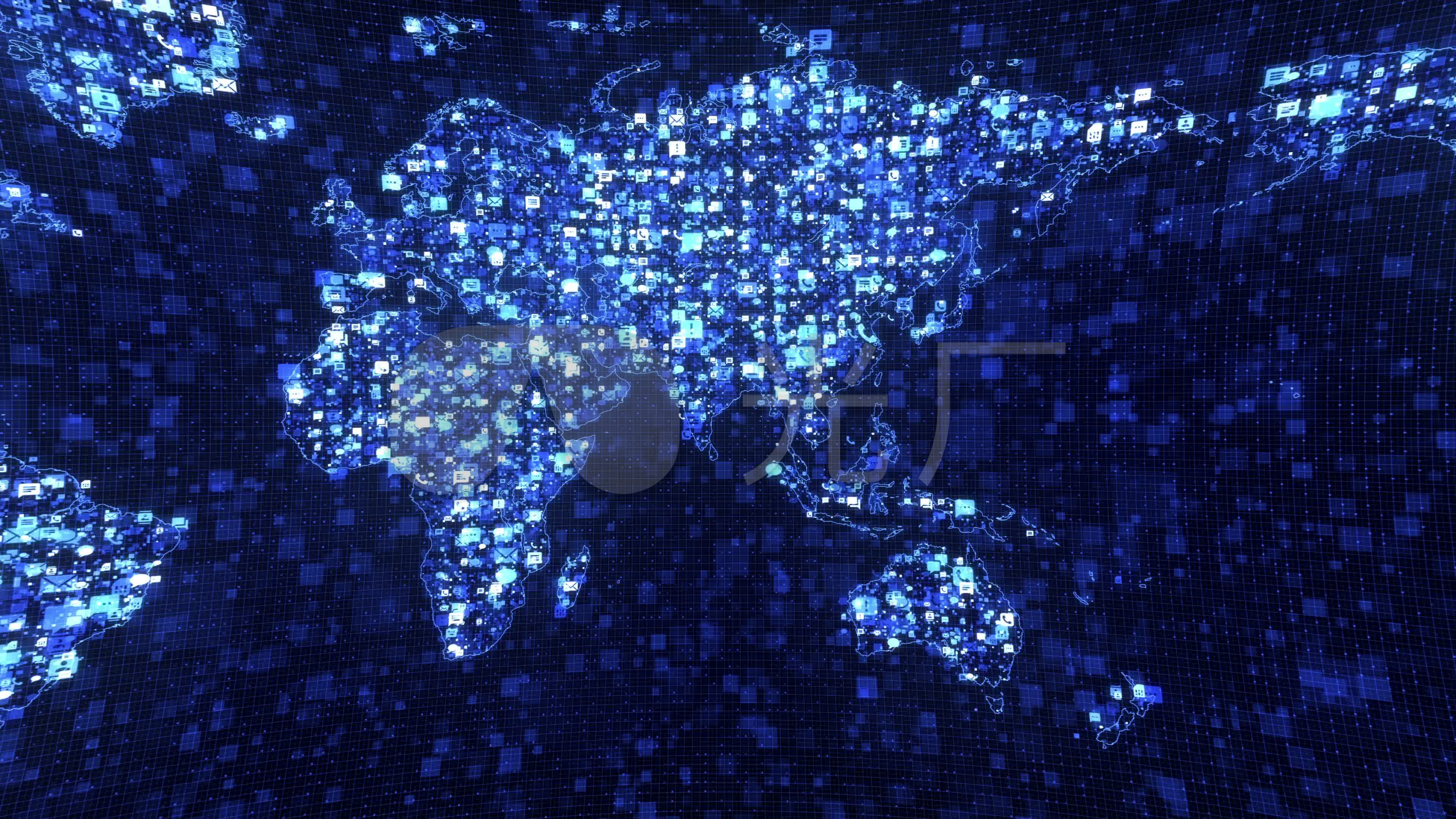 蓝色闪耀世界地图科技背景