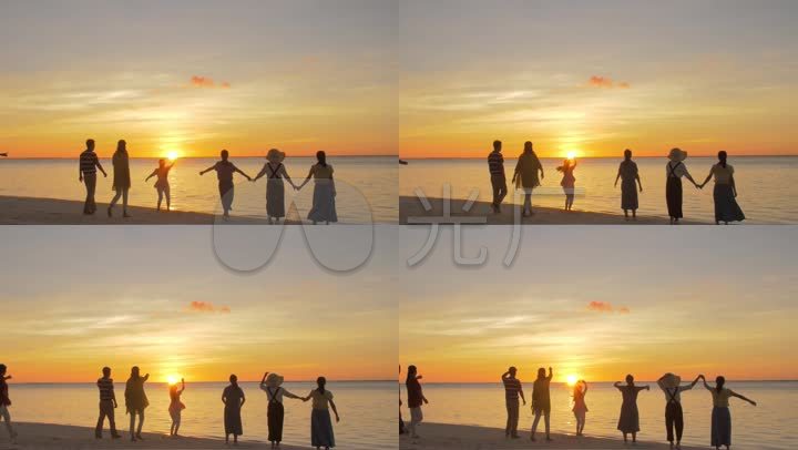 一家人海边度假面朝大海夕阳大海一家人朋友结伴唯美相聚欢乐美好时光