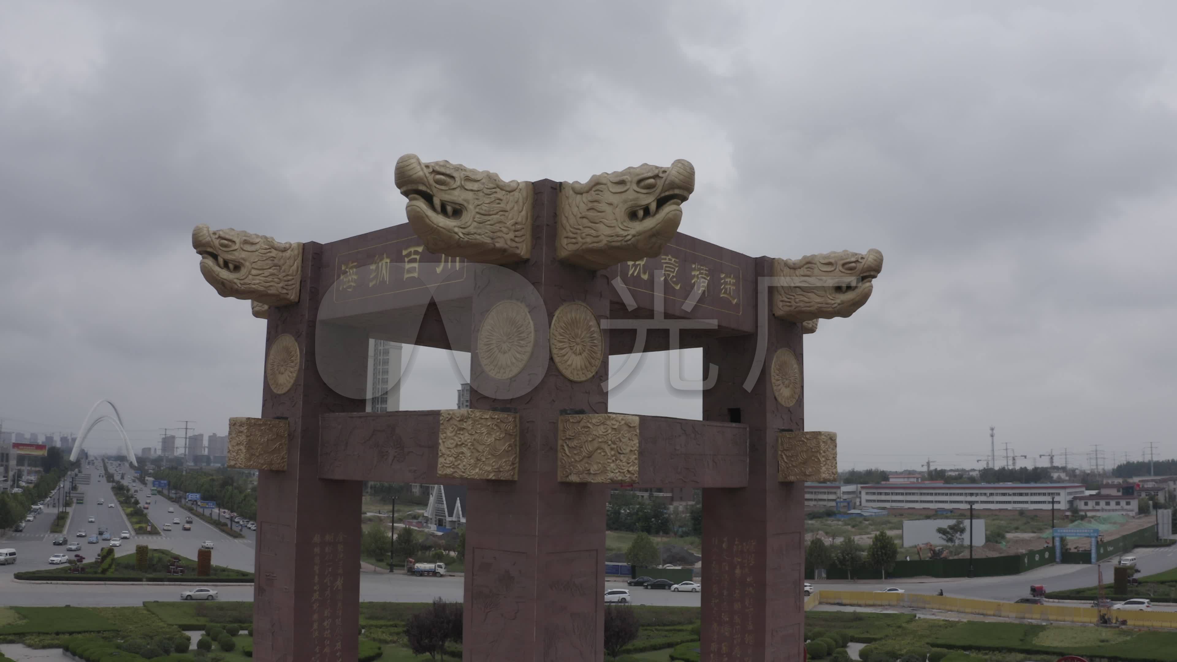 4k-log河南开封天马广场标志_3840x2160_高清视频素材