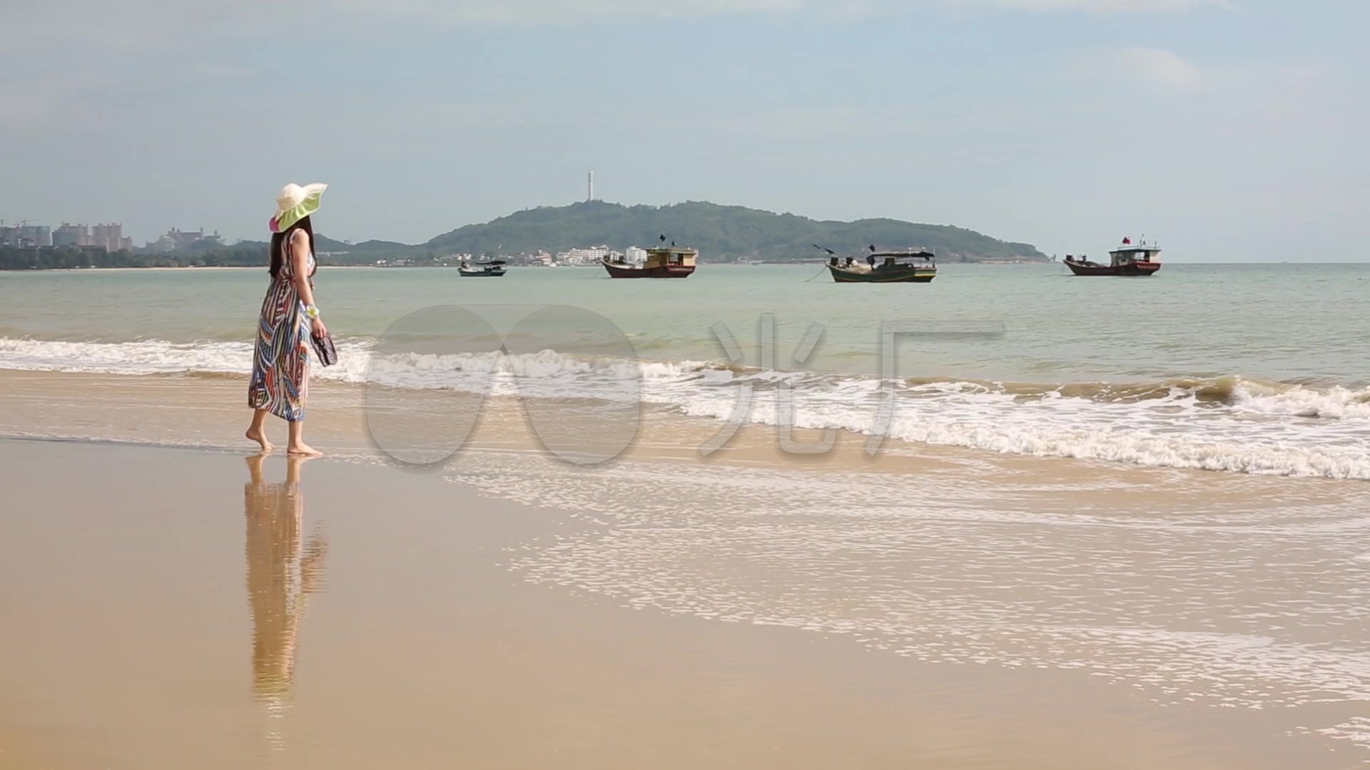 美女高清沙滩大海_1920X1080_渔船素材视频果美女图片体图片