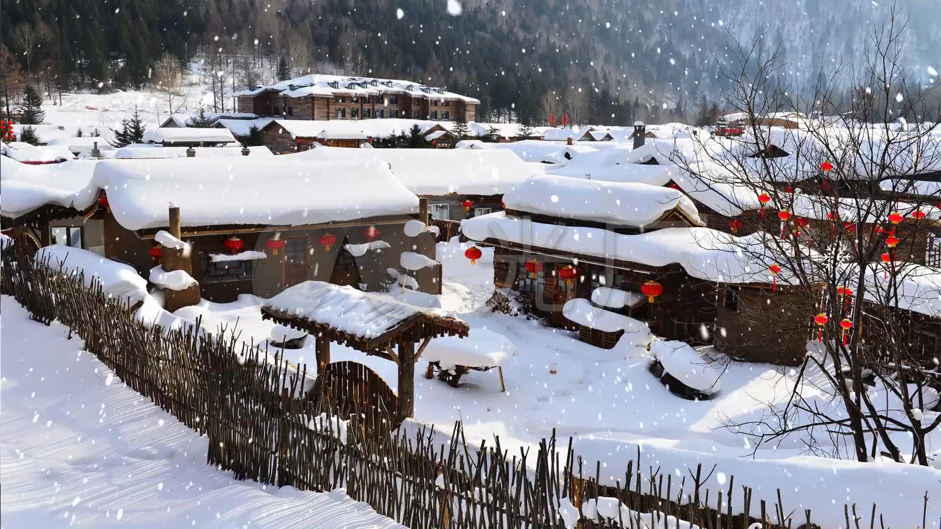 雪乡下雪场景led动态视频冬天景象东北农_1920x1080_高清视频素材下载