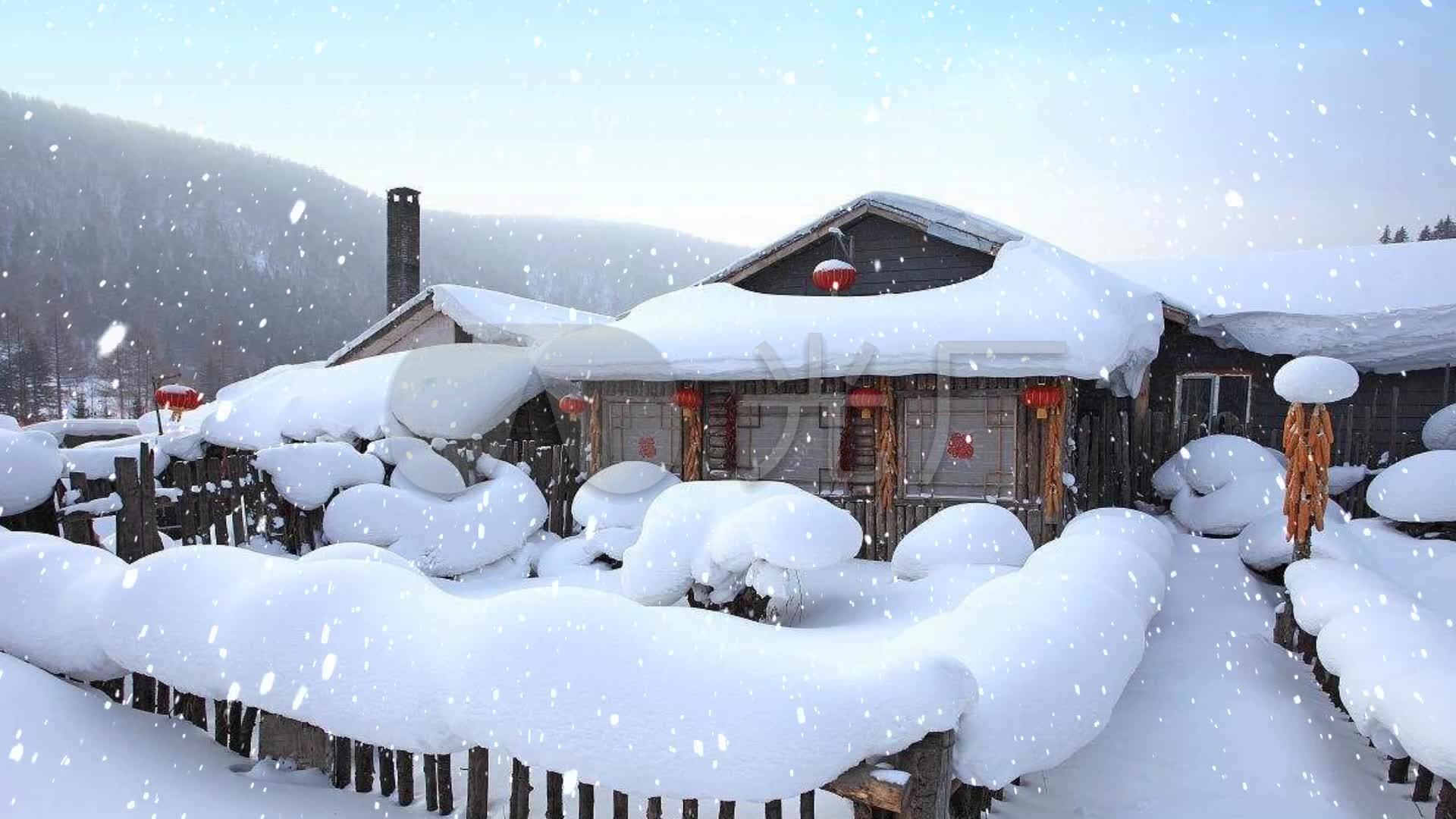 东北雪乡下雪雪花飘落led动态视频素材