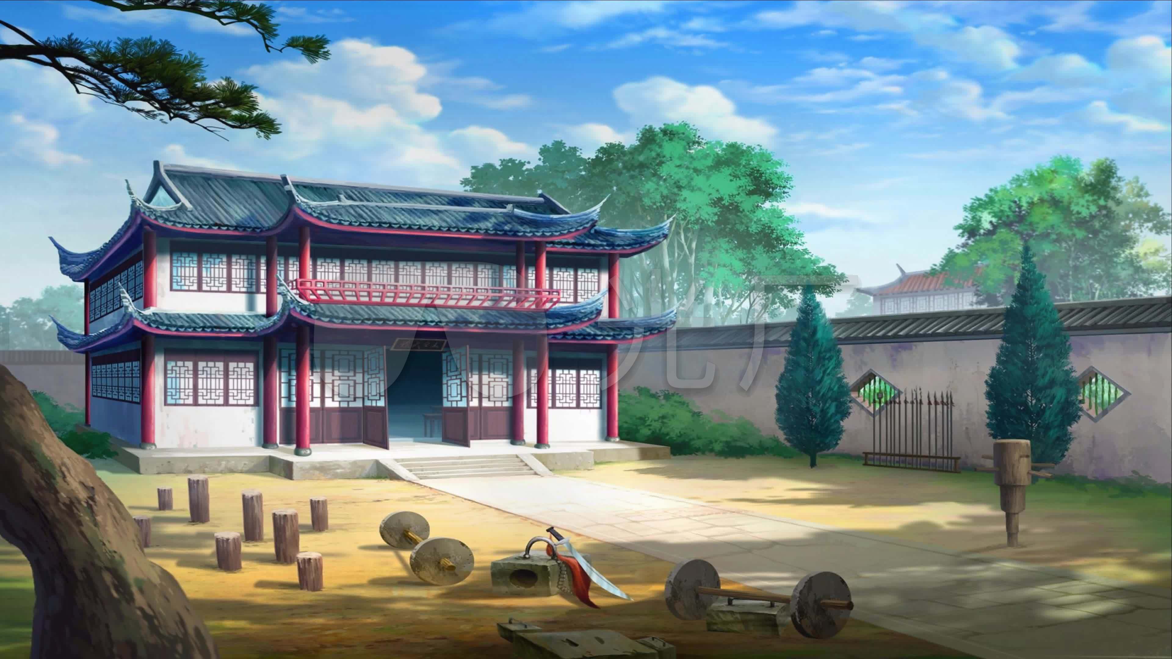 古代庭院练功场_3840x2160_高清视频素材下载(编号:)