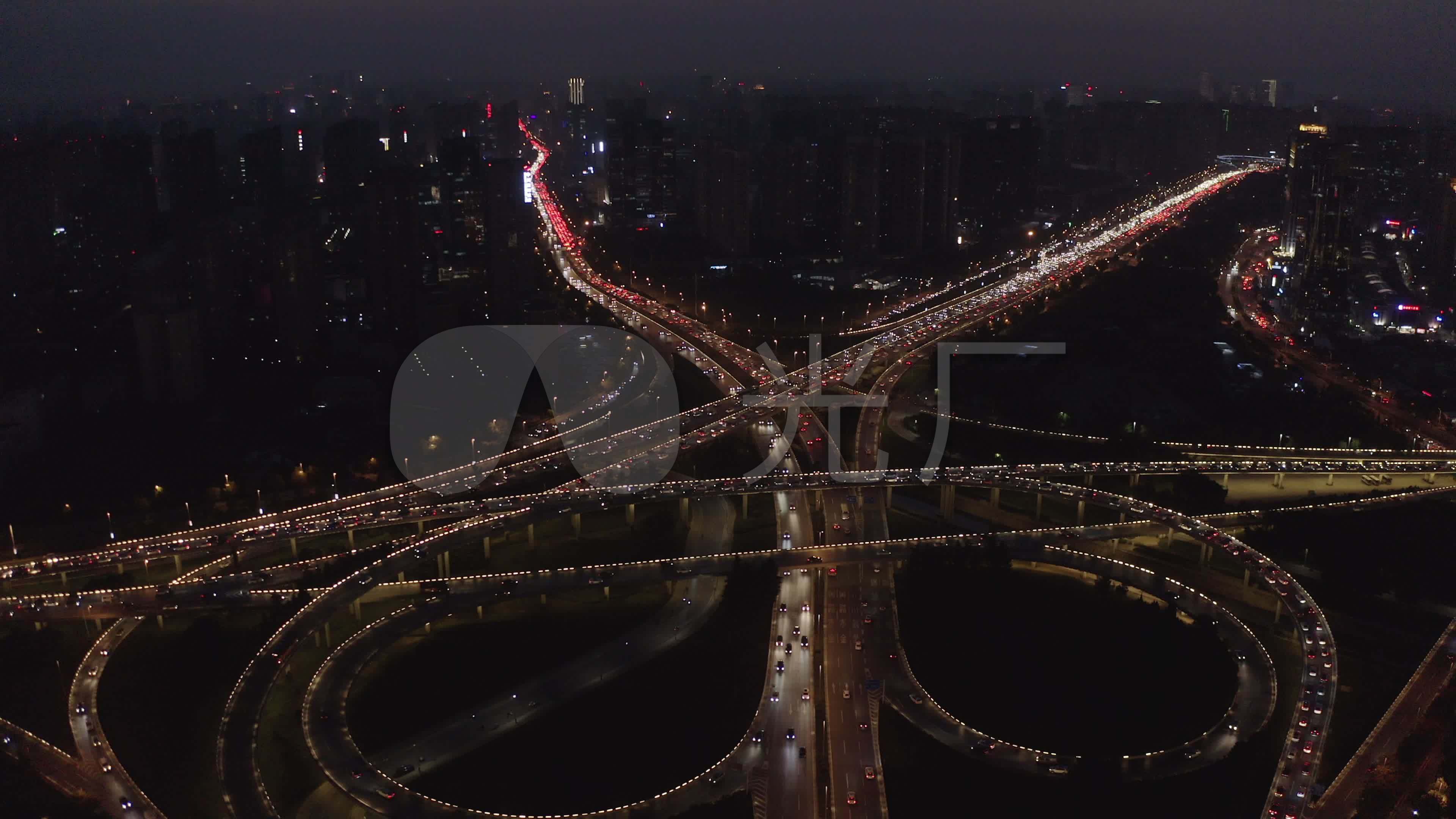4k-log郑州金水路立交桥夜景航拍