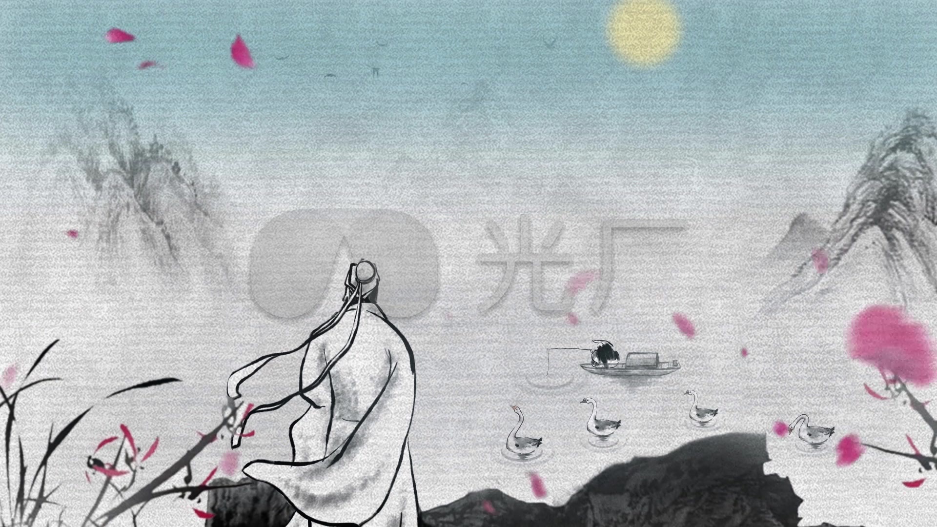 李白古人诗人水墨背景视频_1920x1080_高清视频素材