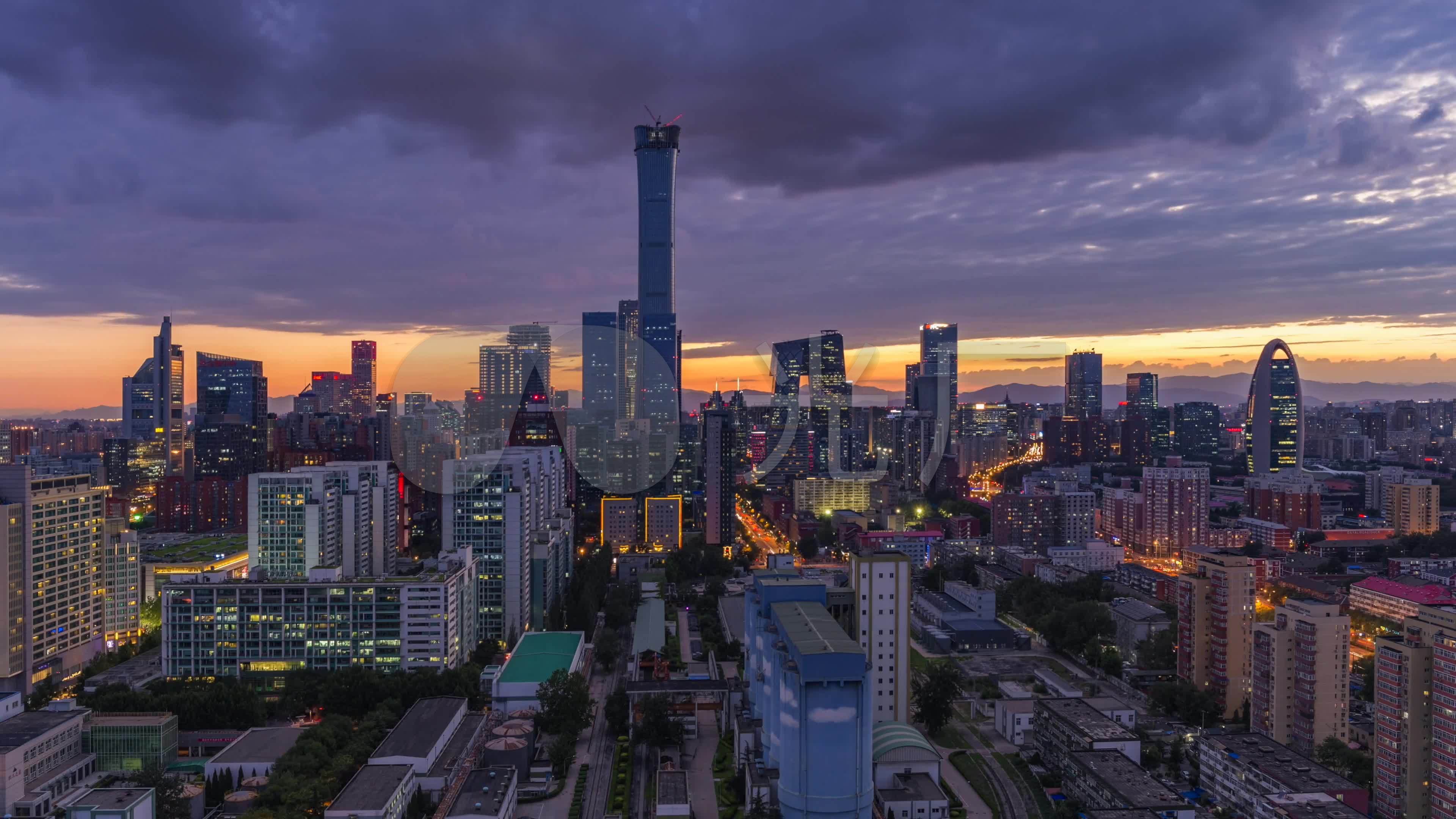 4k北京cbd晚霞延时摄影_3840x2160_高清视频素材下载