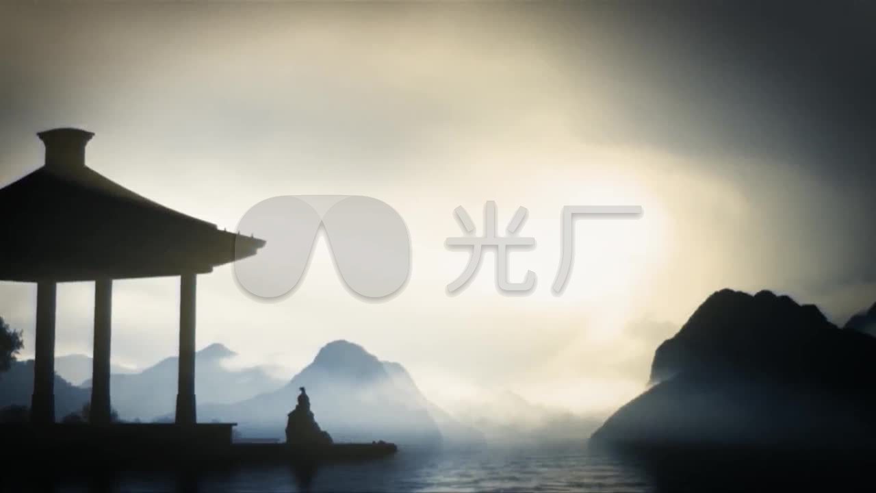 两组古风视频素材-水墨中国山水-水边亭子_1280x720