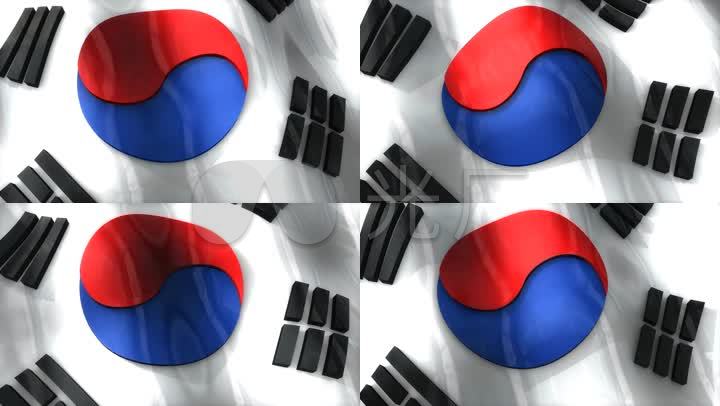 韩国国旗飘扬国旗波浪状飘扬