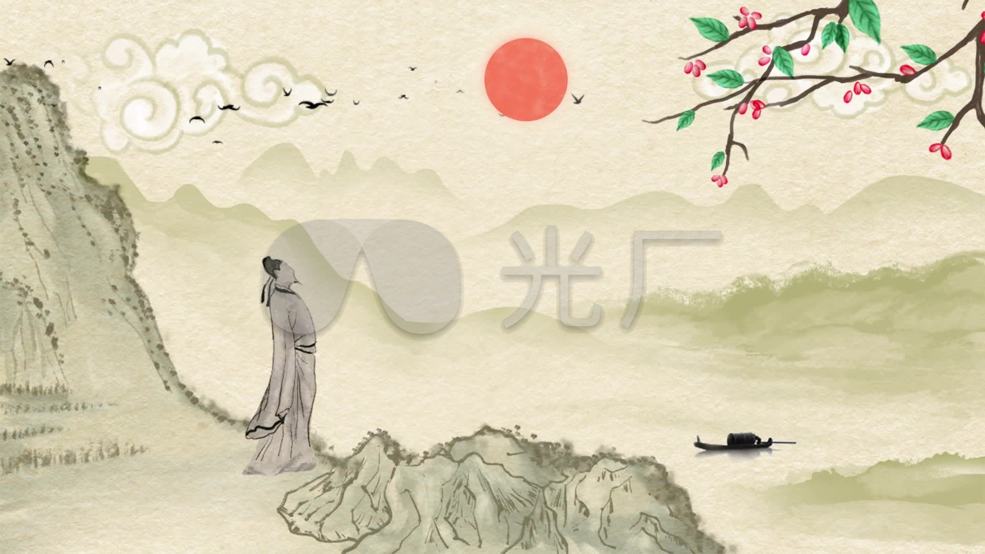 古诗人登高望远舞台背景