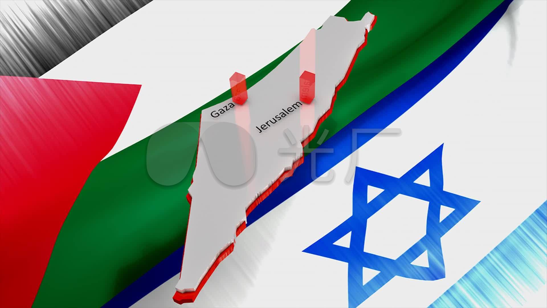 以色列国旗飘扬以色列国家地图