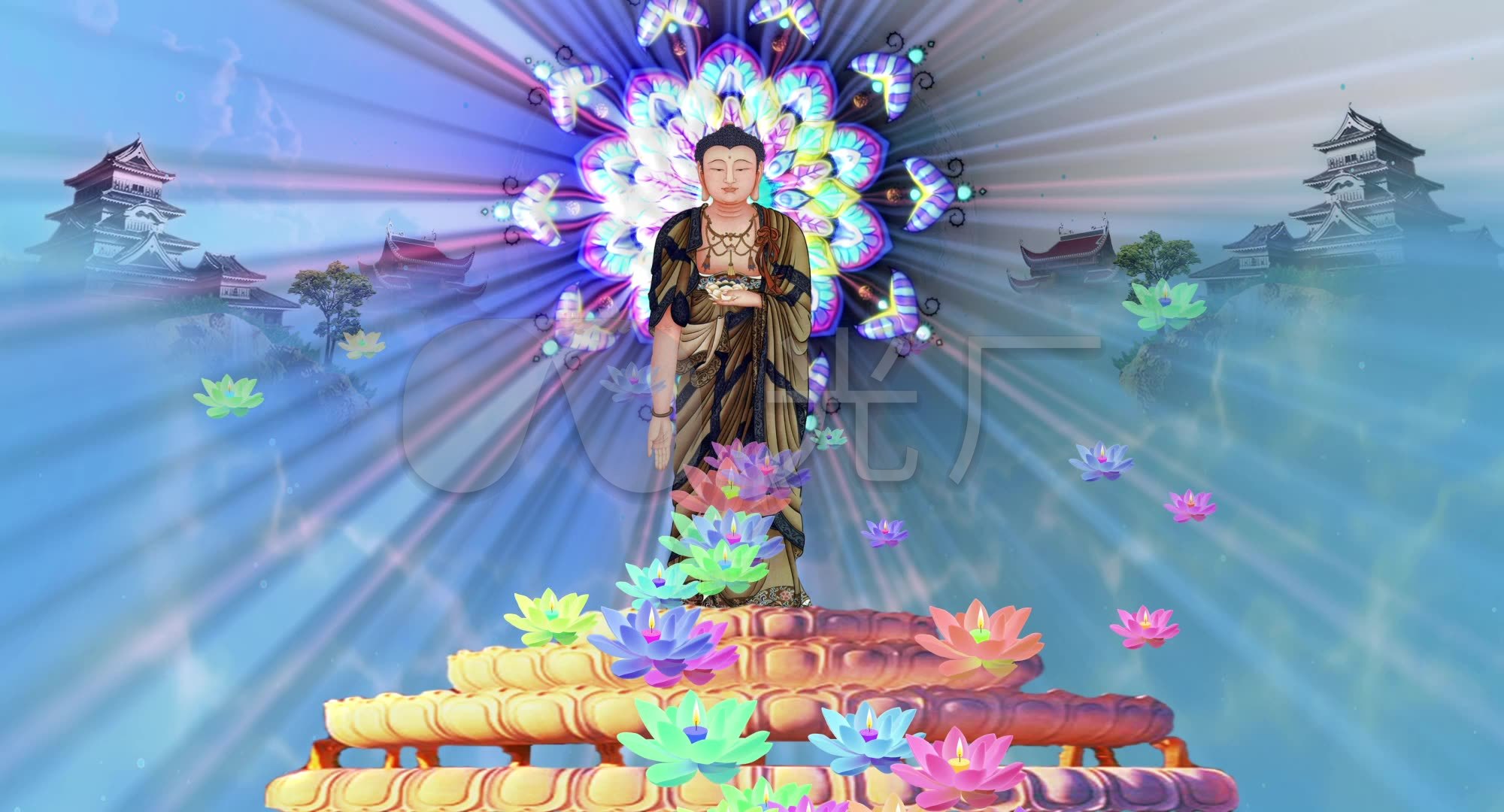 佛教佛祖大佛佛光普照阿弥陀佛荷花极乐世界_2000x