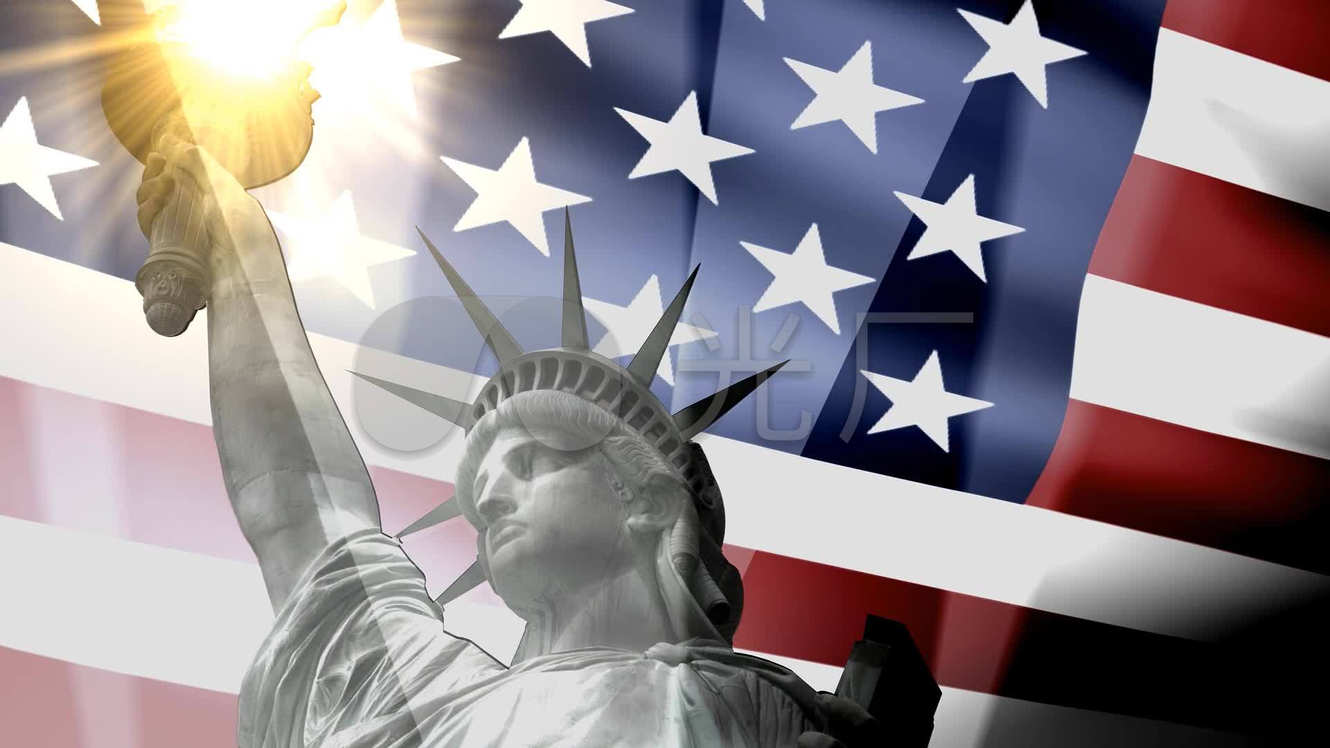 美国国旗飘扬美国自由女神_1920x1080_高清视频素材