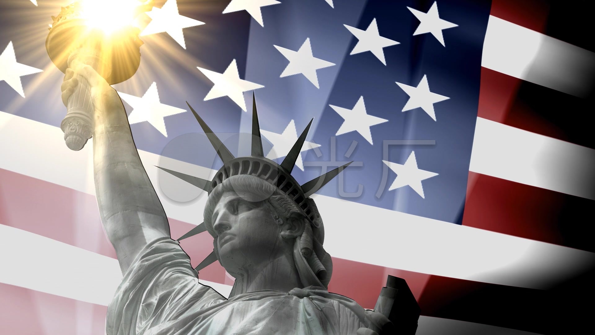 美国国旗飘扬美国自由女神_1920x1080_高清视频素材