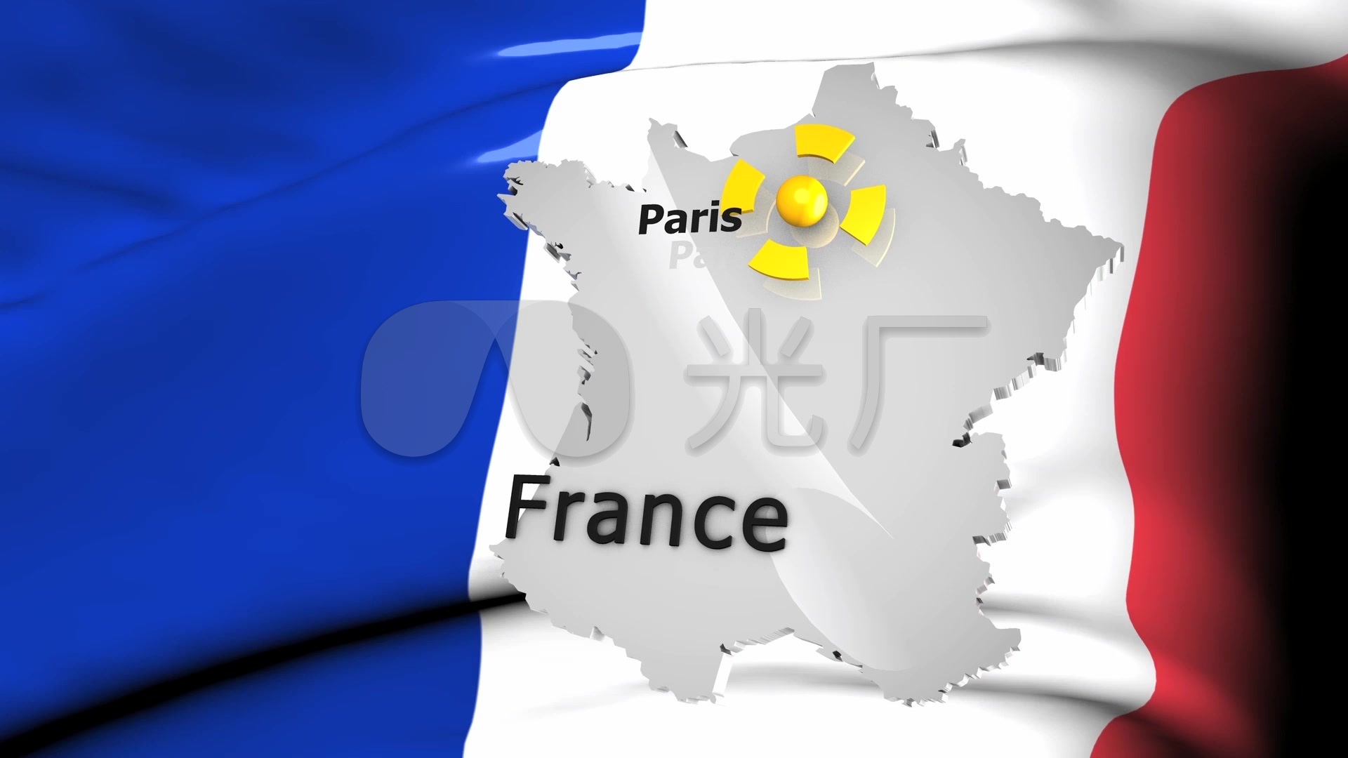 法国国旗飘扬法国地图_1920x1080_高清视频素材下载(编号:3007140)