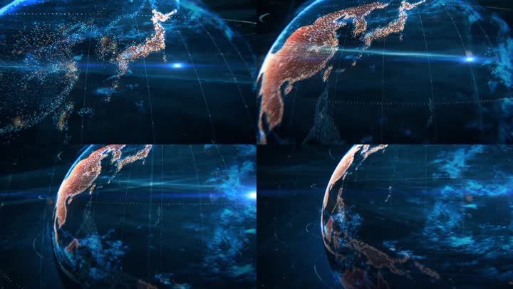 3d地球旋转世界地图东半球,东亚和东南亚地区色块