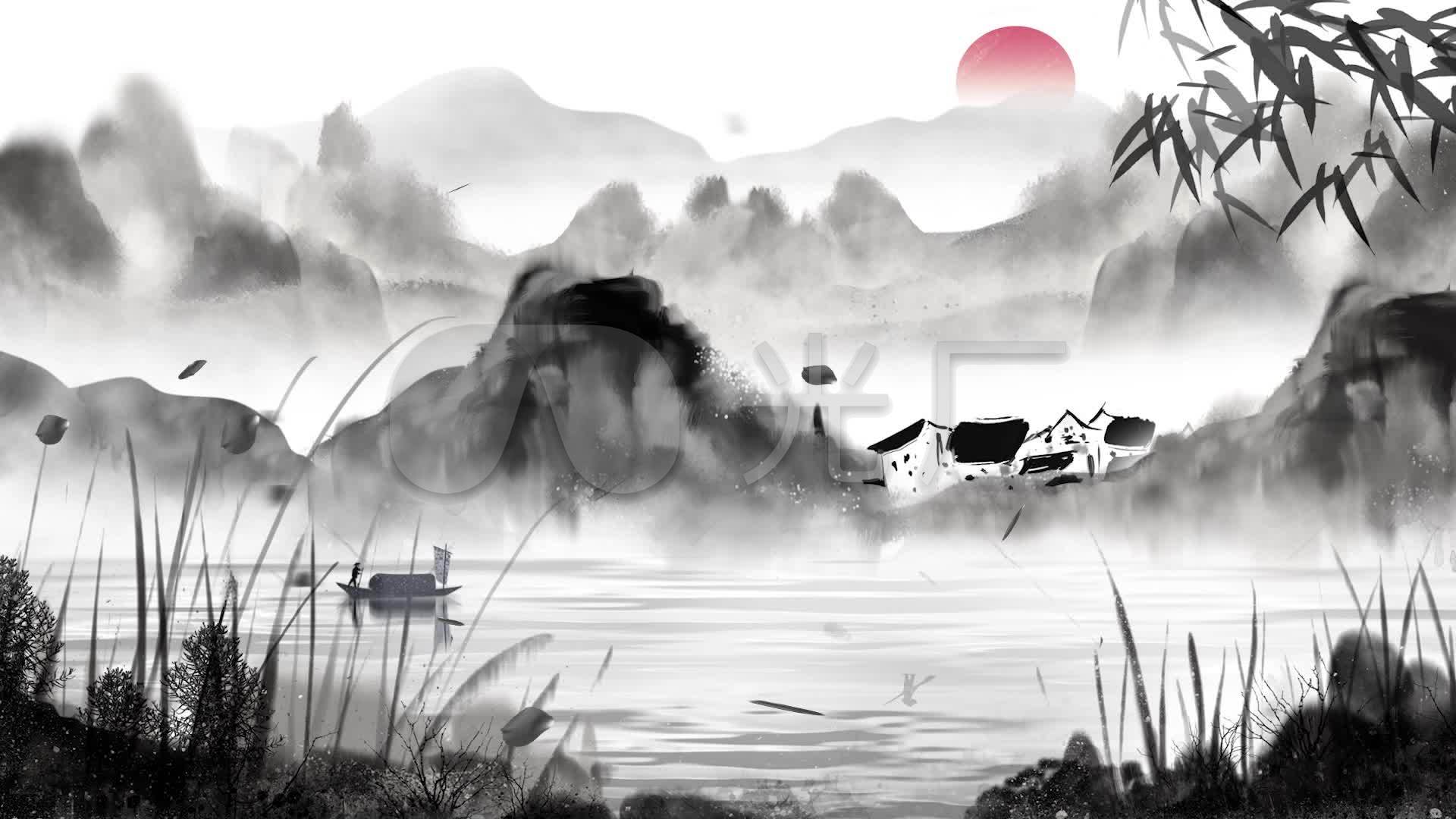 水彩山水画动态背景视频_1920x1080_高清视频素材下载