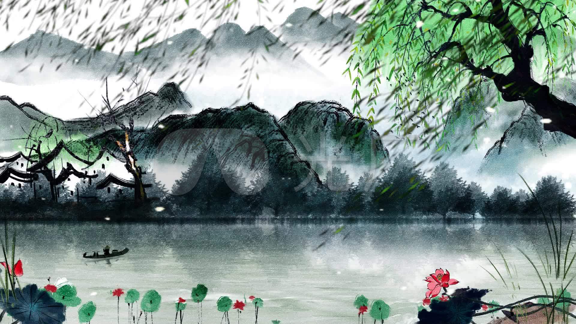 水彩山水画动态背景视频_1920x1080_高清视频素材下载