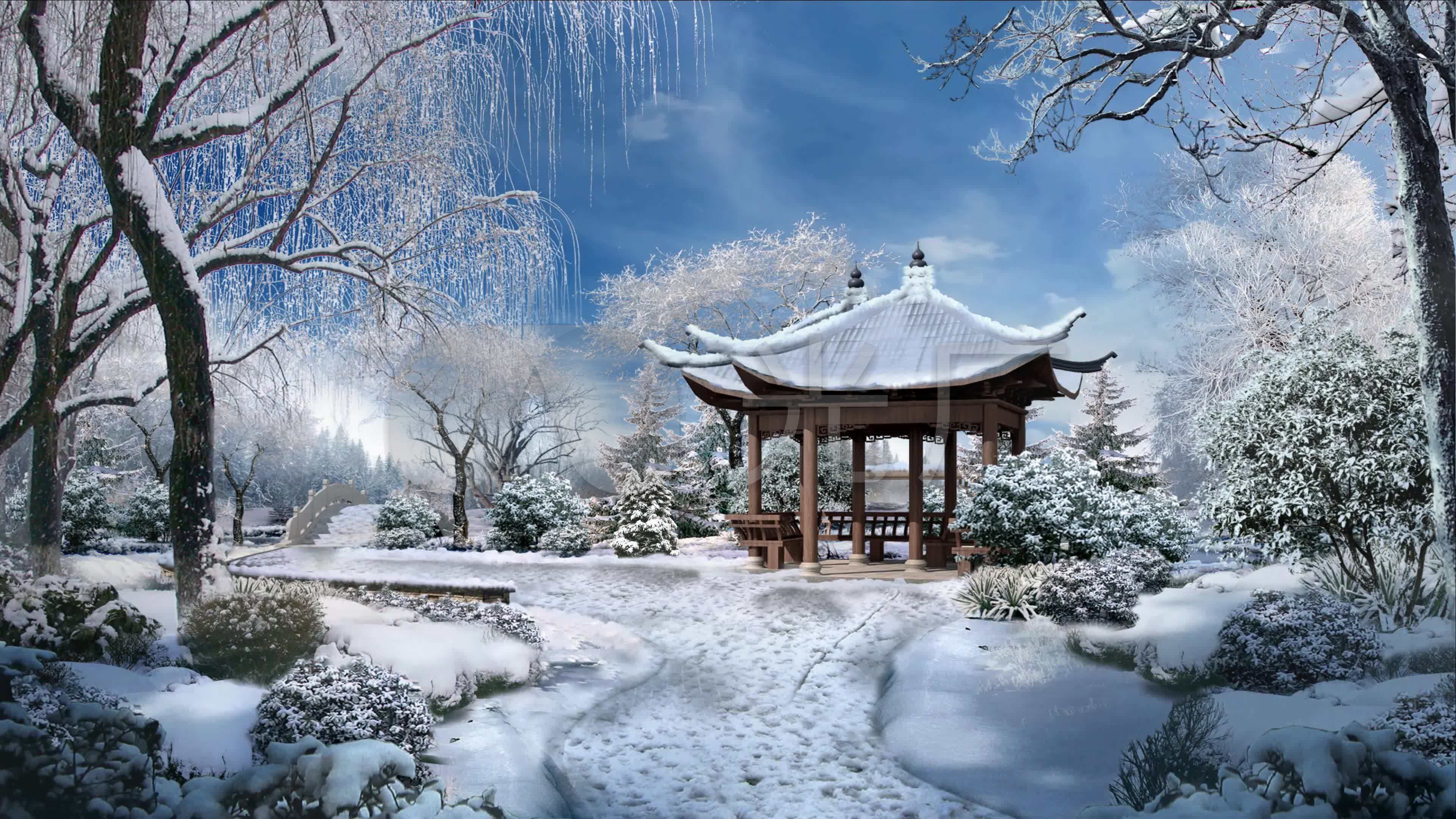 花园公园雪景背景