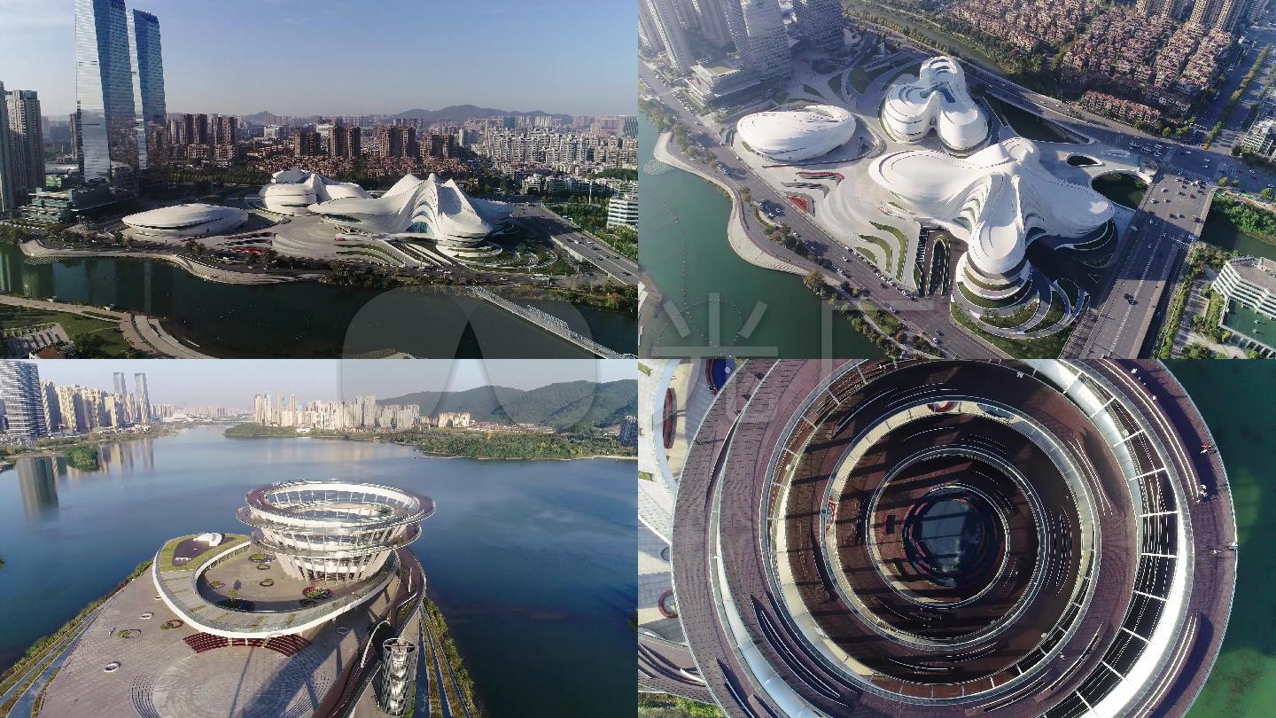 航拍湖南4k超清长沙梅溪湖城市地标旅游