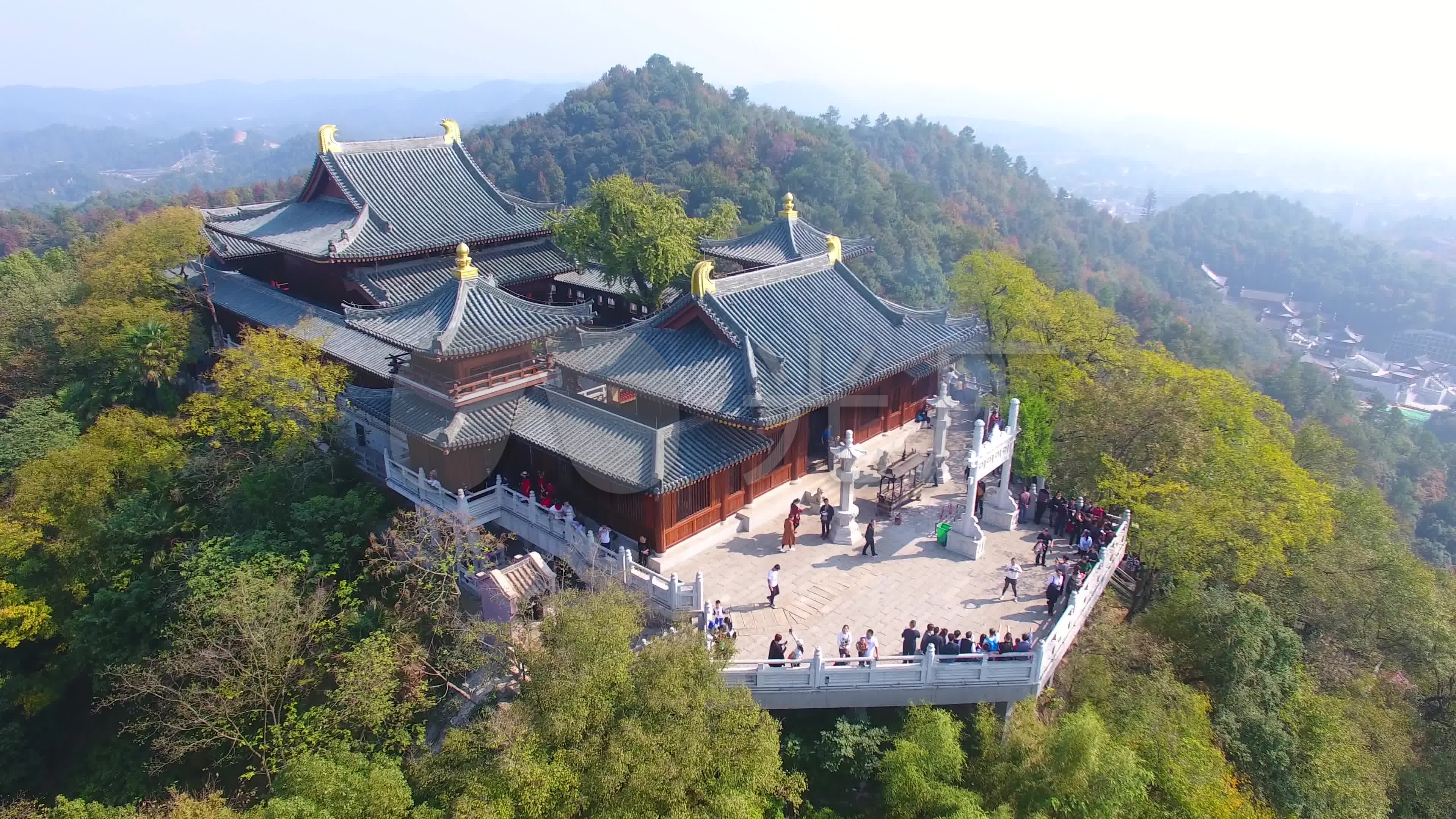 昭山古寺航拍无人机4k湘潭寺庙_3840x2160_高清视频