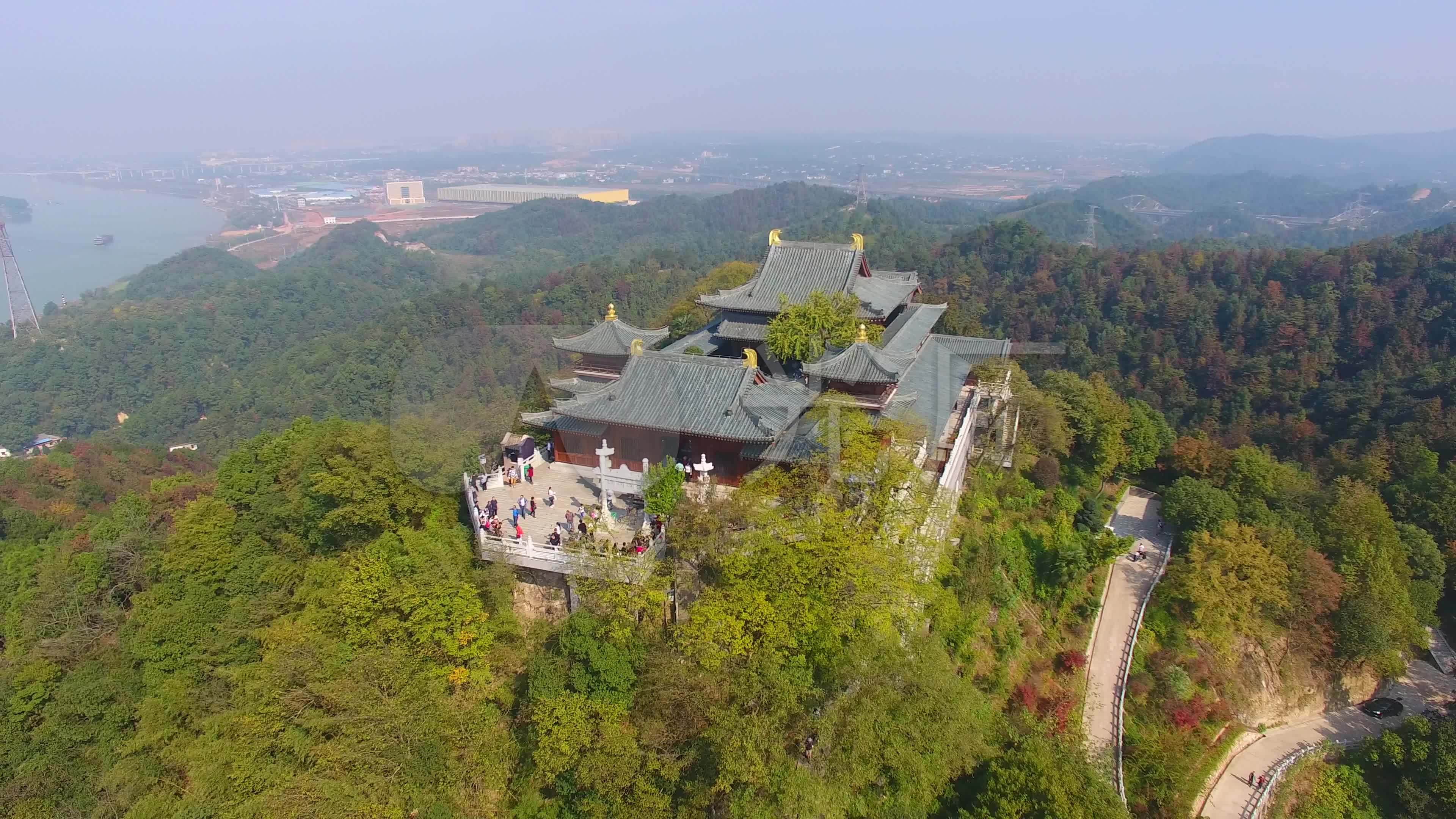 昭山古寺航拍无人机4k湘潭寺庙_3840x2160_高清视频