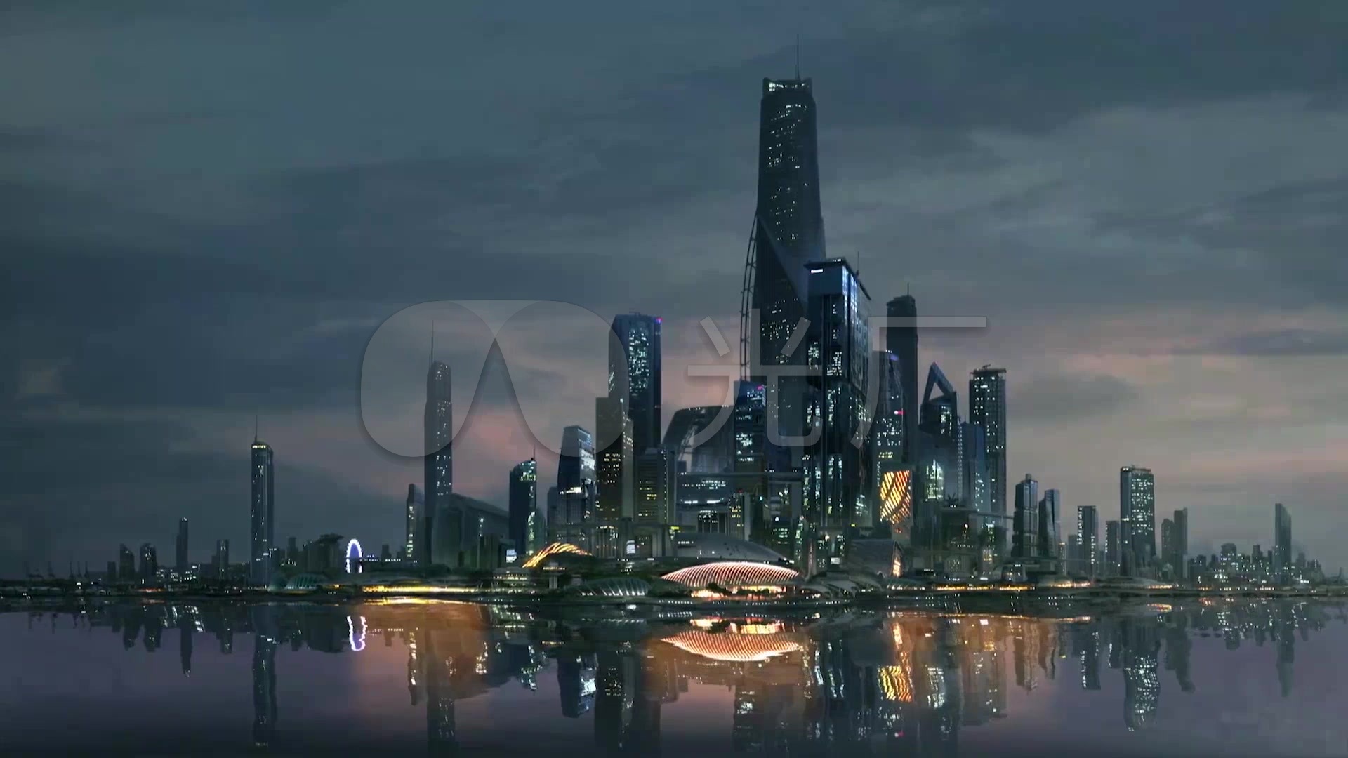 未来城市科技建筑穿梭夜景-科幻大气空镜头_1920x1080_高清视频素材