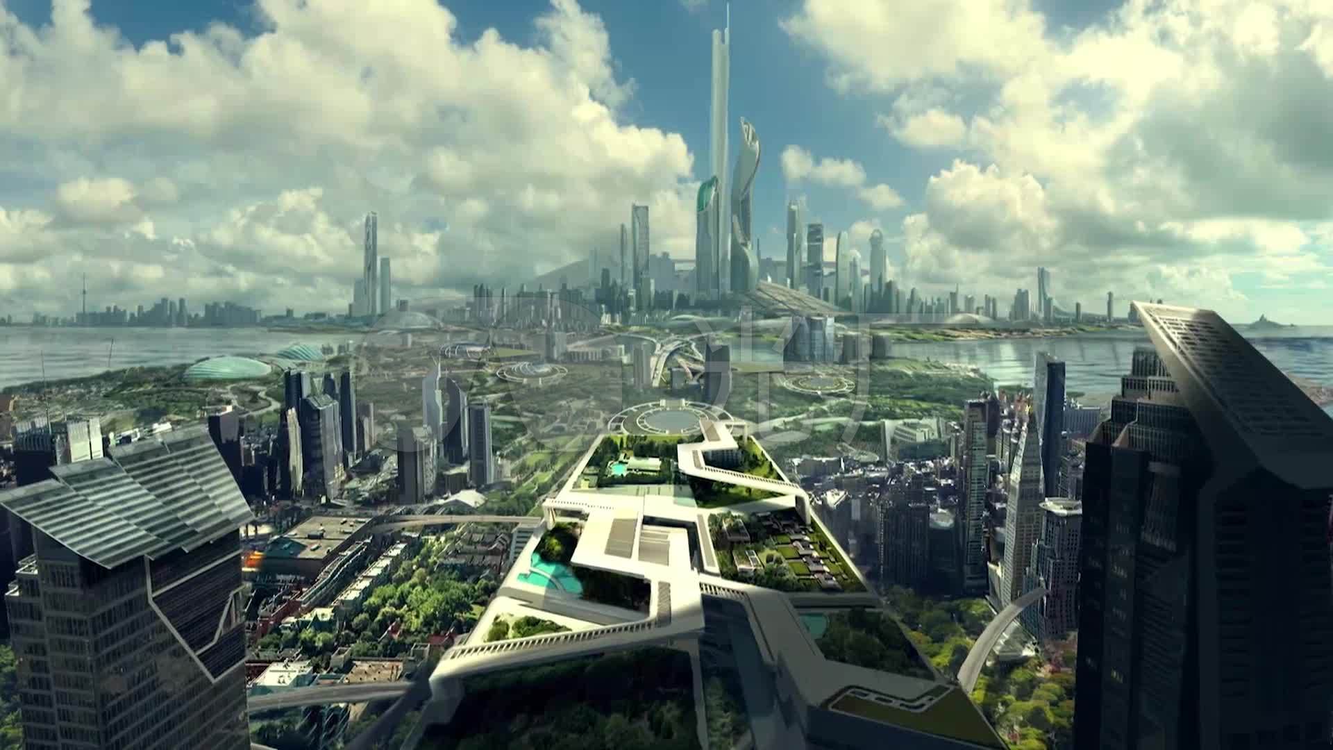 未来城市建筑穿梭科技生活-科幻大气空镜头_1920x1080