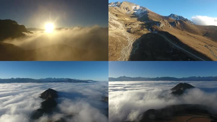 大气高山雪山航拍,大气云海航拍,蓝天白云观景平台航拍