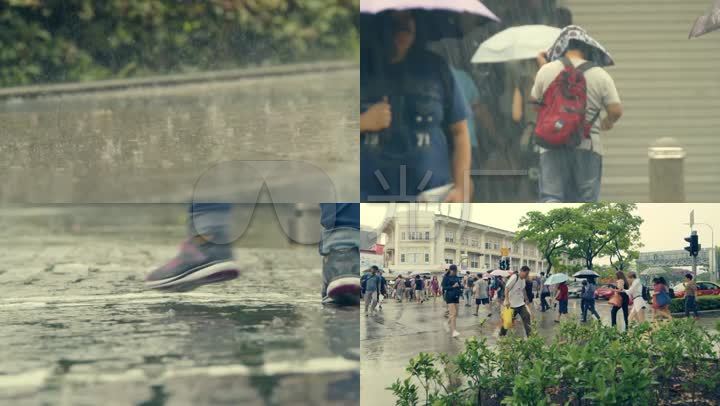 人群下雨城市空镜雨天城市行人打伞打伞的人打伞人群打伞视频素材城市