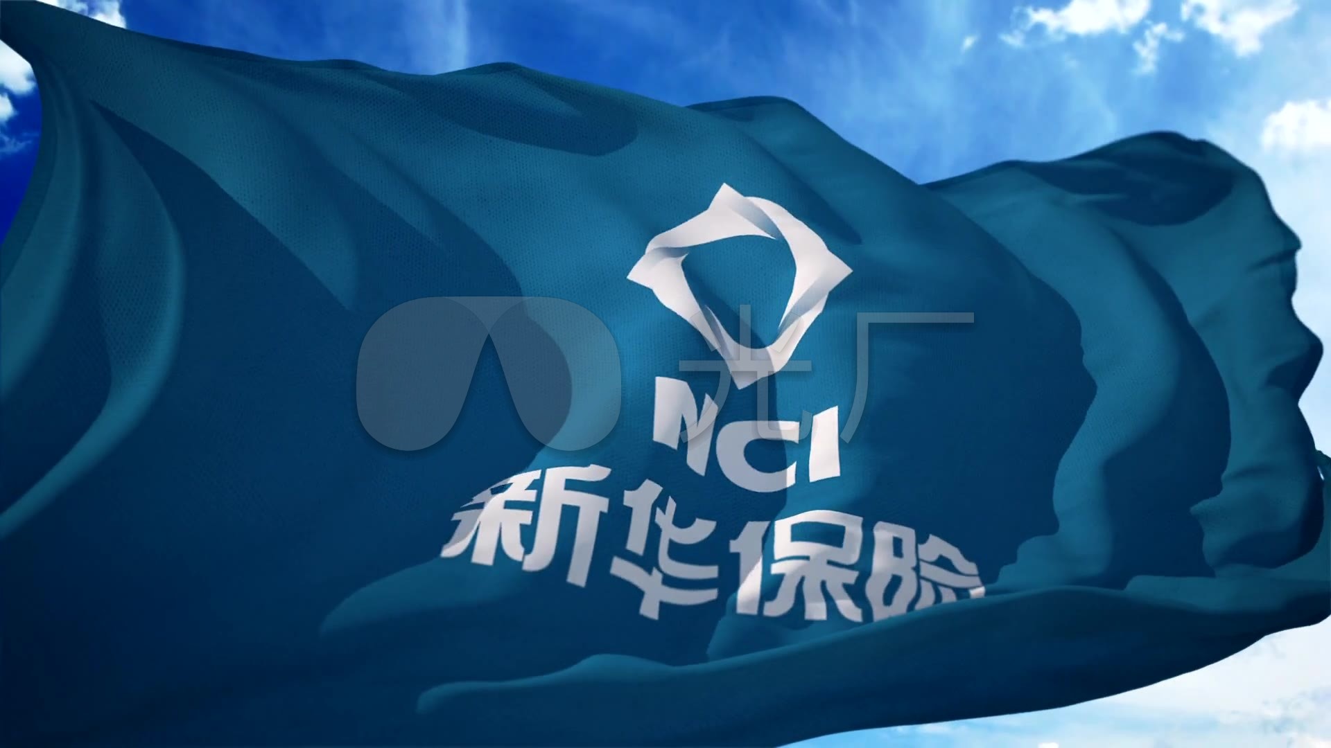 新华保险新华人寿保险logo旗帜飘扬_1920x1080_高清