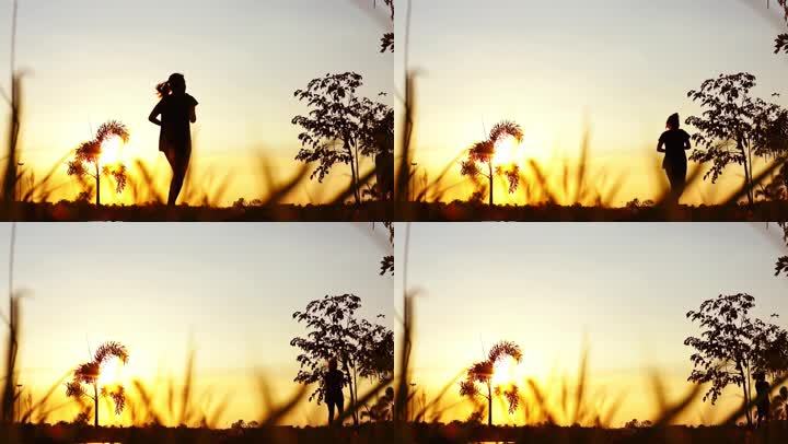 夕阳唯美跑步剪影