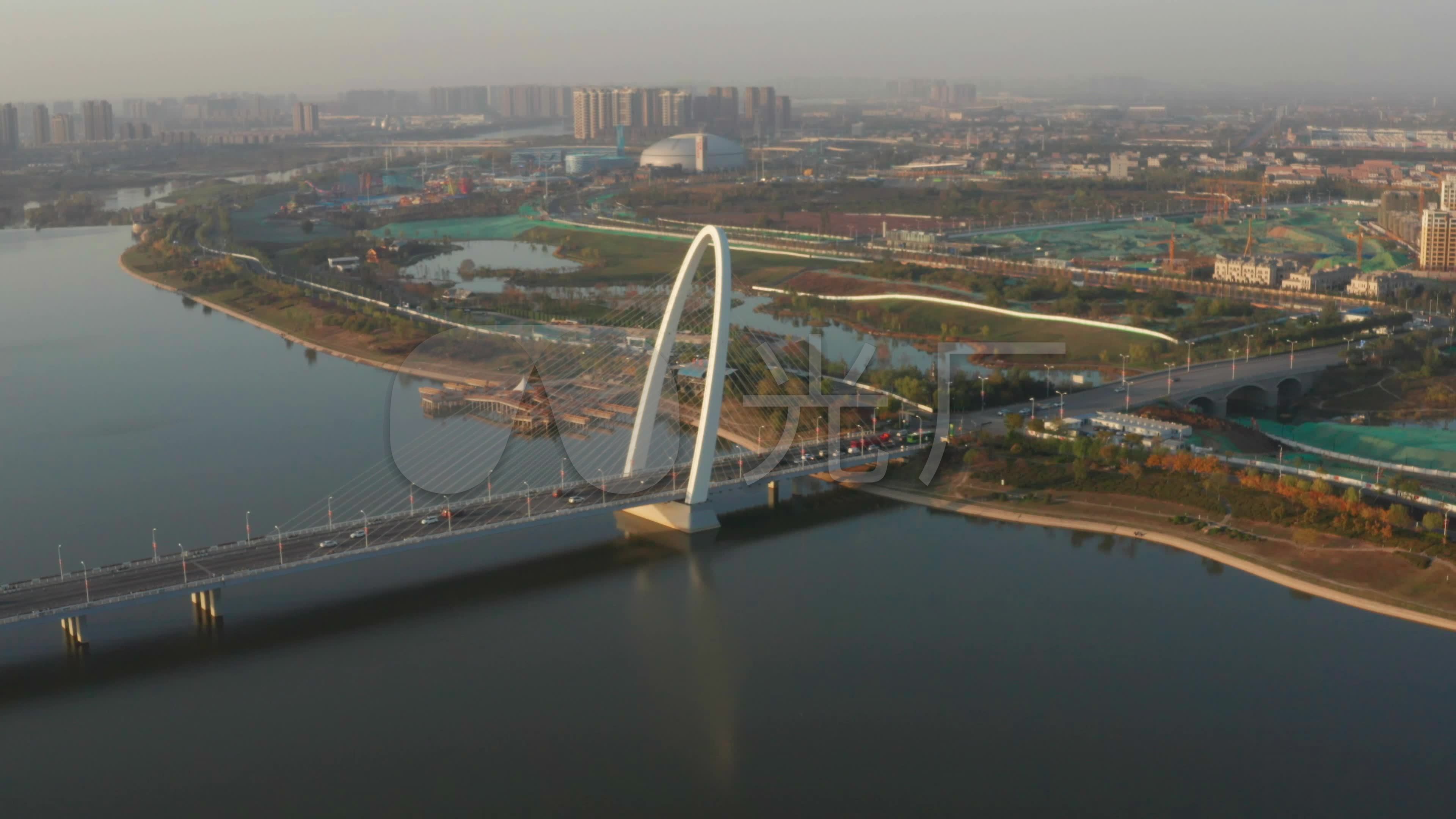 4k西安浐灞灞河彩虹桥欧亚大桥视频素材