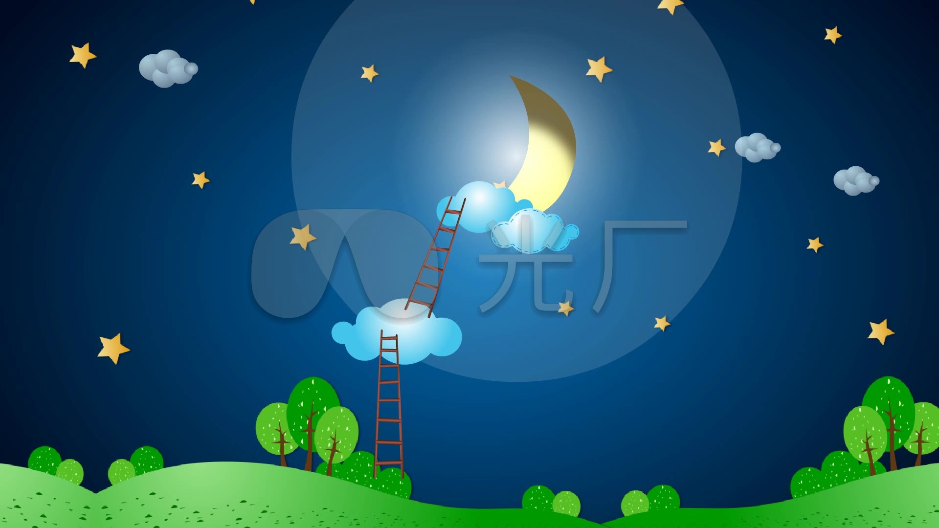 少儿星星月亮白天黑夜动画场景_01080_高清