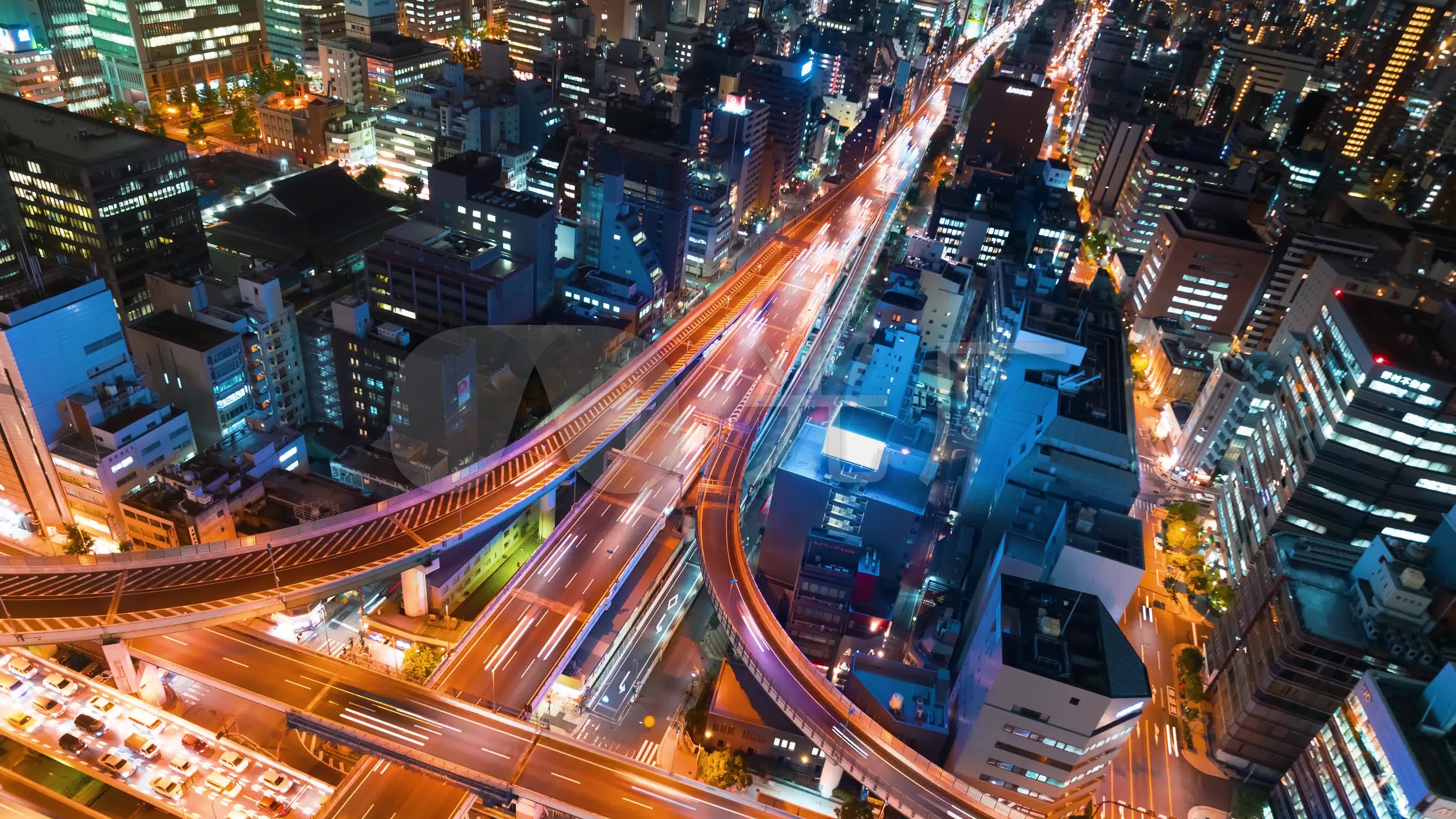 城市交通延时摄影城市夜景立交桥_3840x2160_高清视频