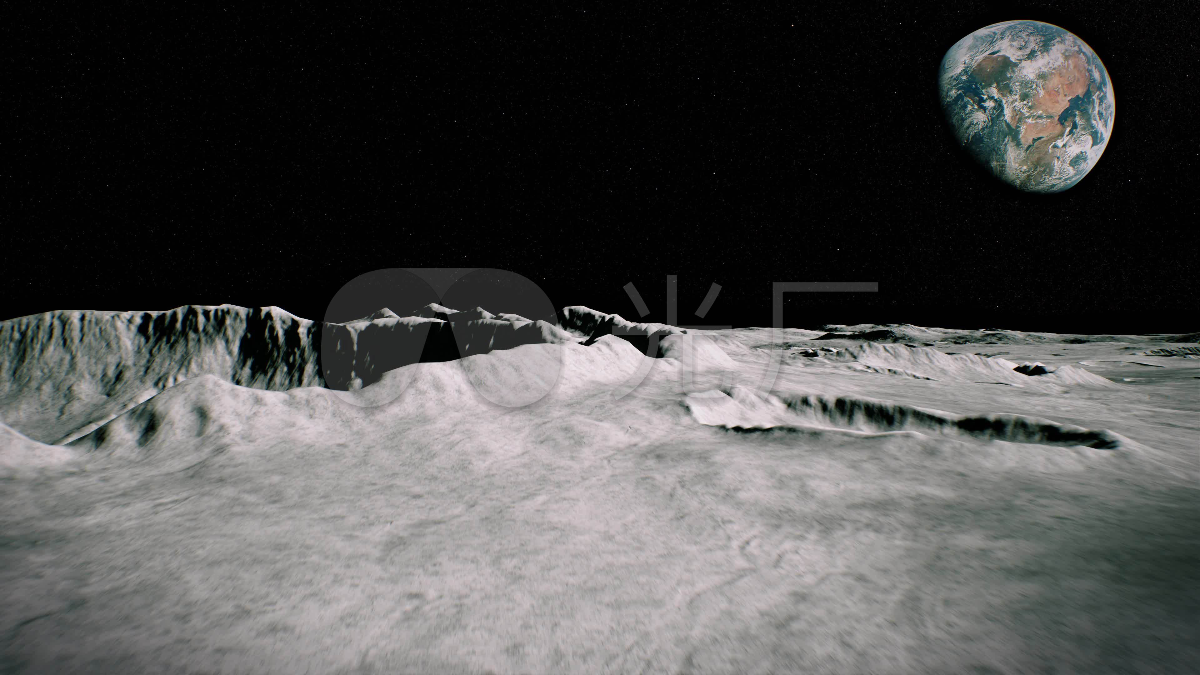 4k月球表面穿梭看地球背景视频_3840x2160_高清视频