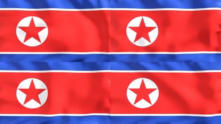 朝鲜国旗飘扬国旗波浪状飘扬国旗