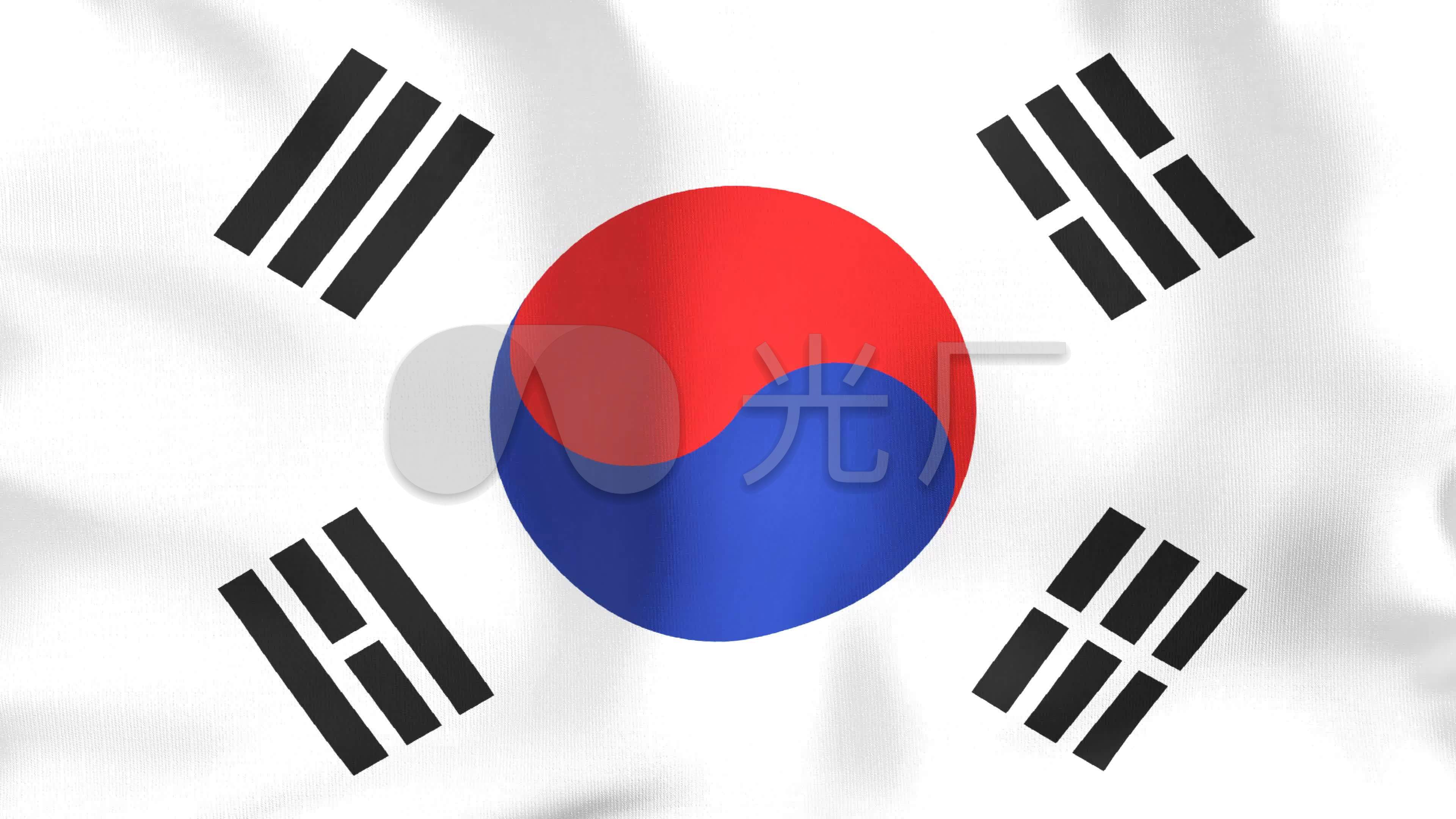 韩国国旗飘扬国旗波浪状飘扬国旗_3840x2160_高清视频素材下载(编号