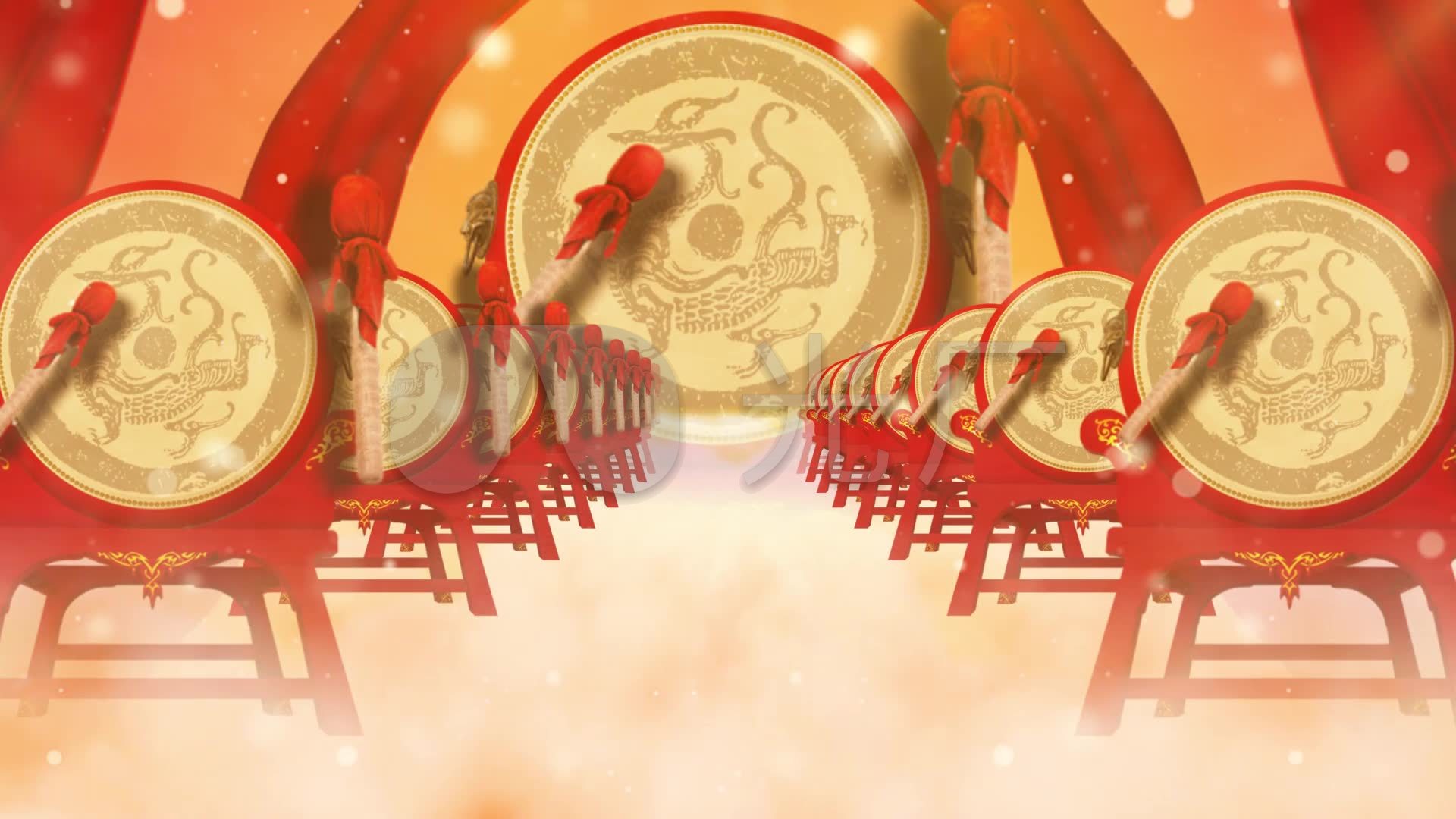 红绸擂鼓无缝循环大屏背景_1920x1080_高清视频素材