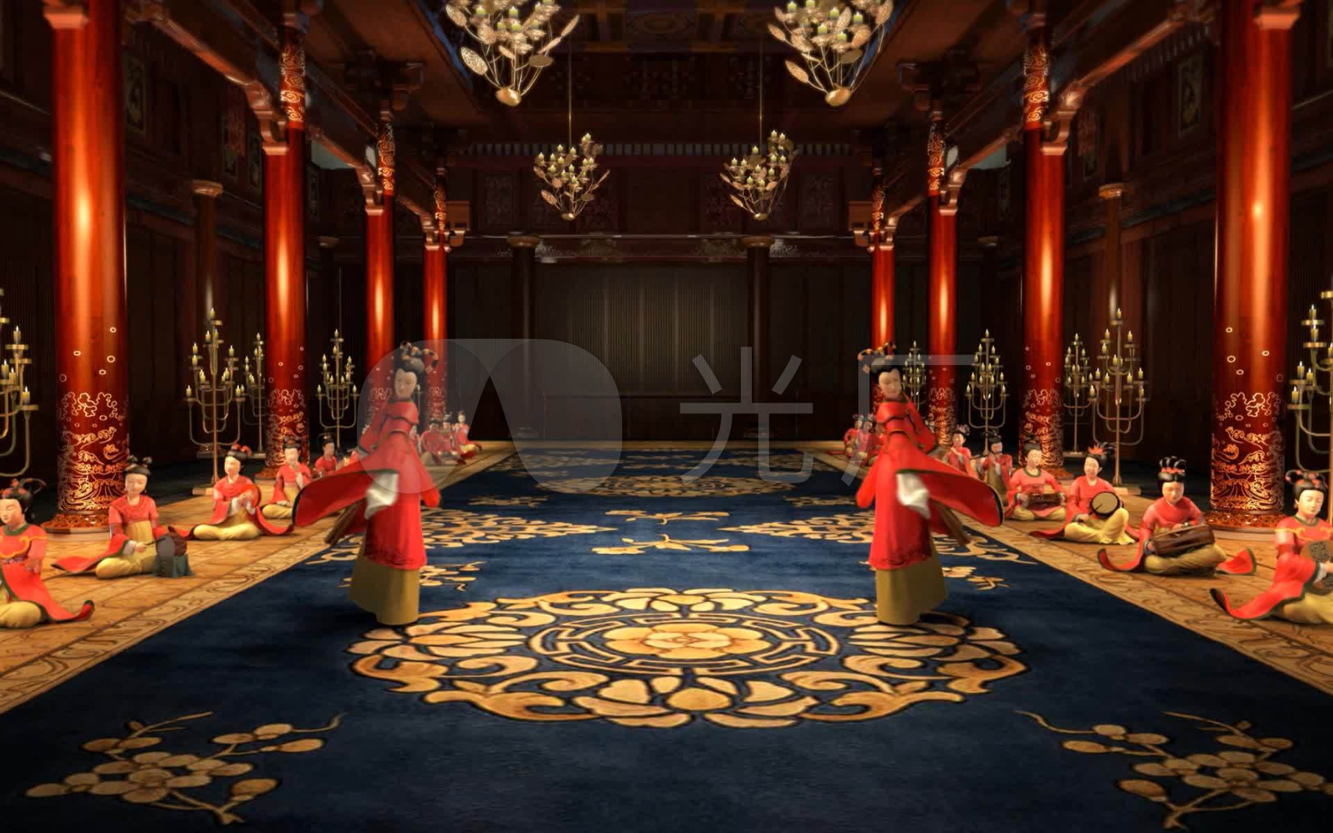 古代宫殿跳舞永陵伎乐宫殿门_1920x1200_高清视频素材下载(编号