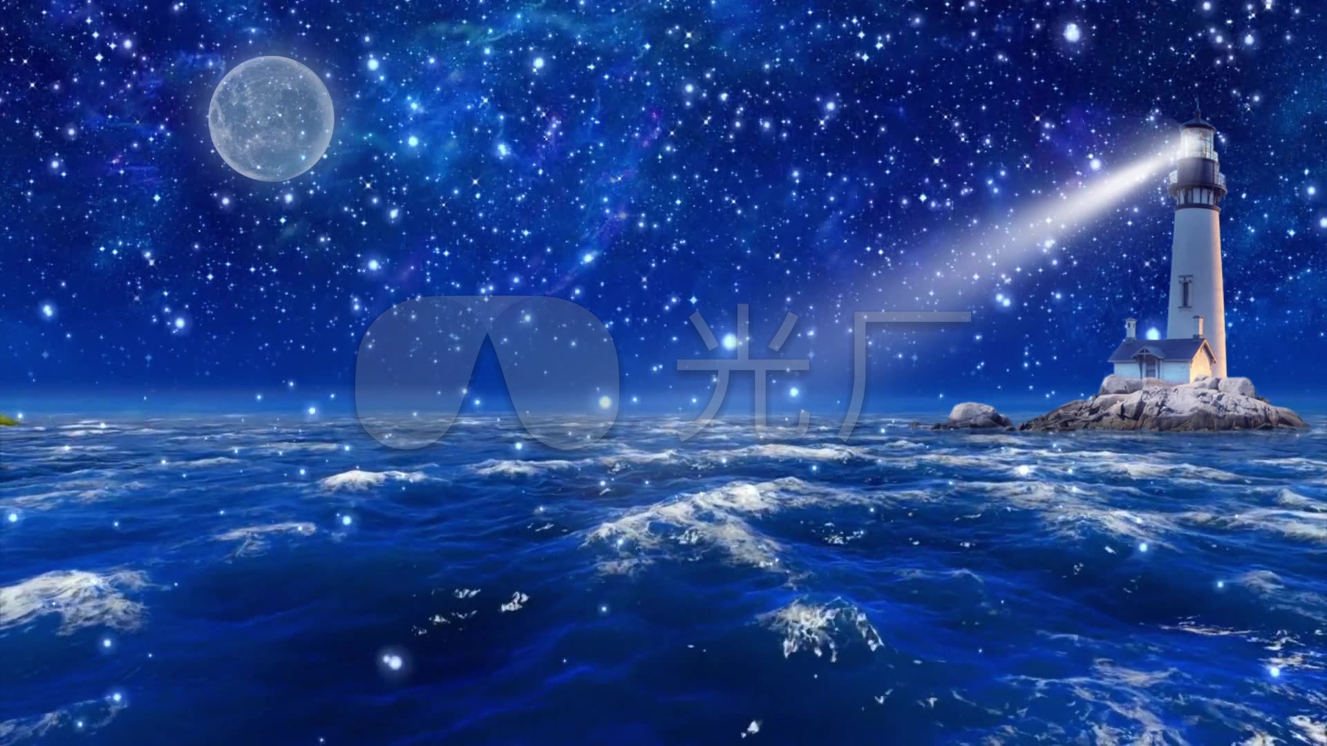 浪漫星空灯塔大海夜景粒子