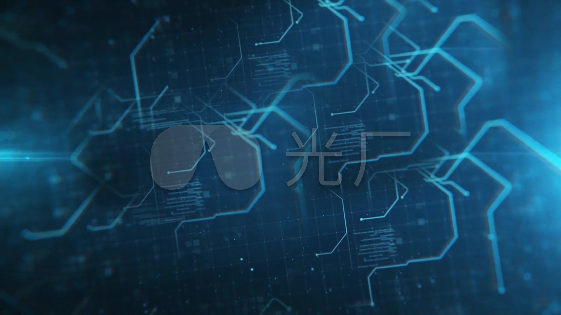 科幻三维立体网格电路电流波动科技片头背景_1920x