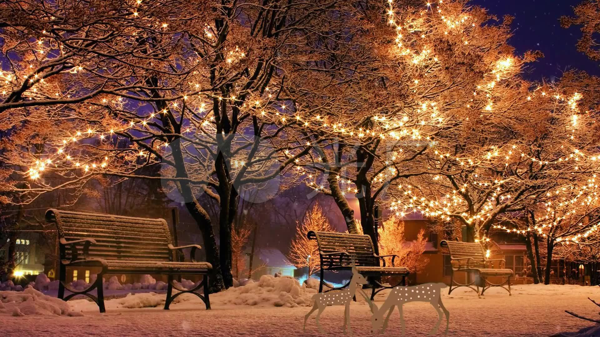唯美怀旧雪花小鹿圣诞夜背景_1920x1080_高清视频素材下载(编号
