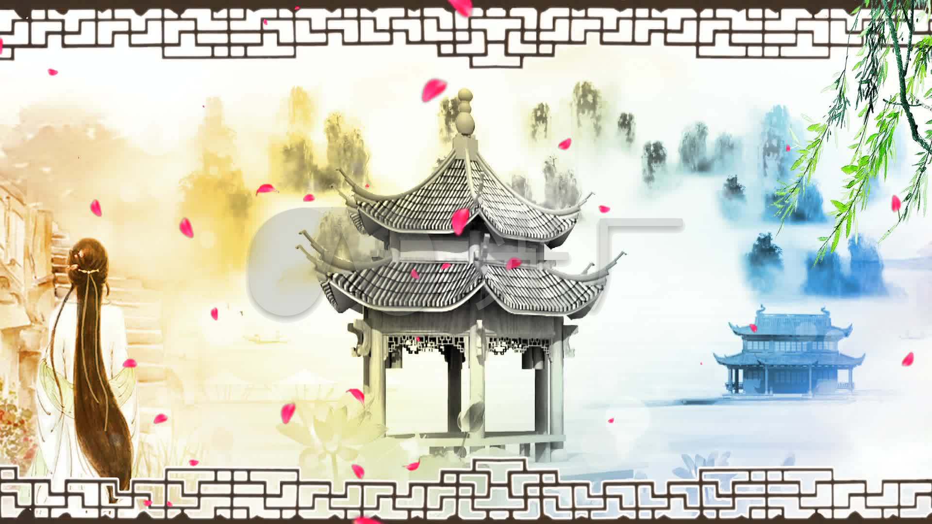 采薇古典舞歌曲舞台背景_1920x1080_高清视频素材下载(编号:3143337)