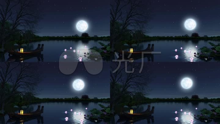 月夜夜色静谧的夜明亮的月亮湖面月光