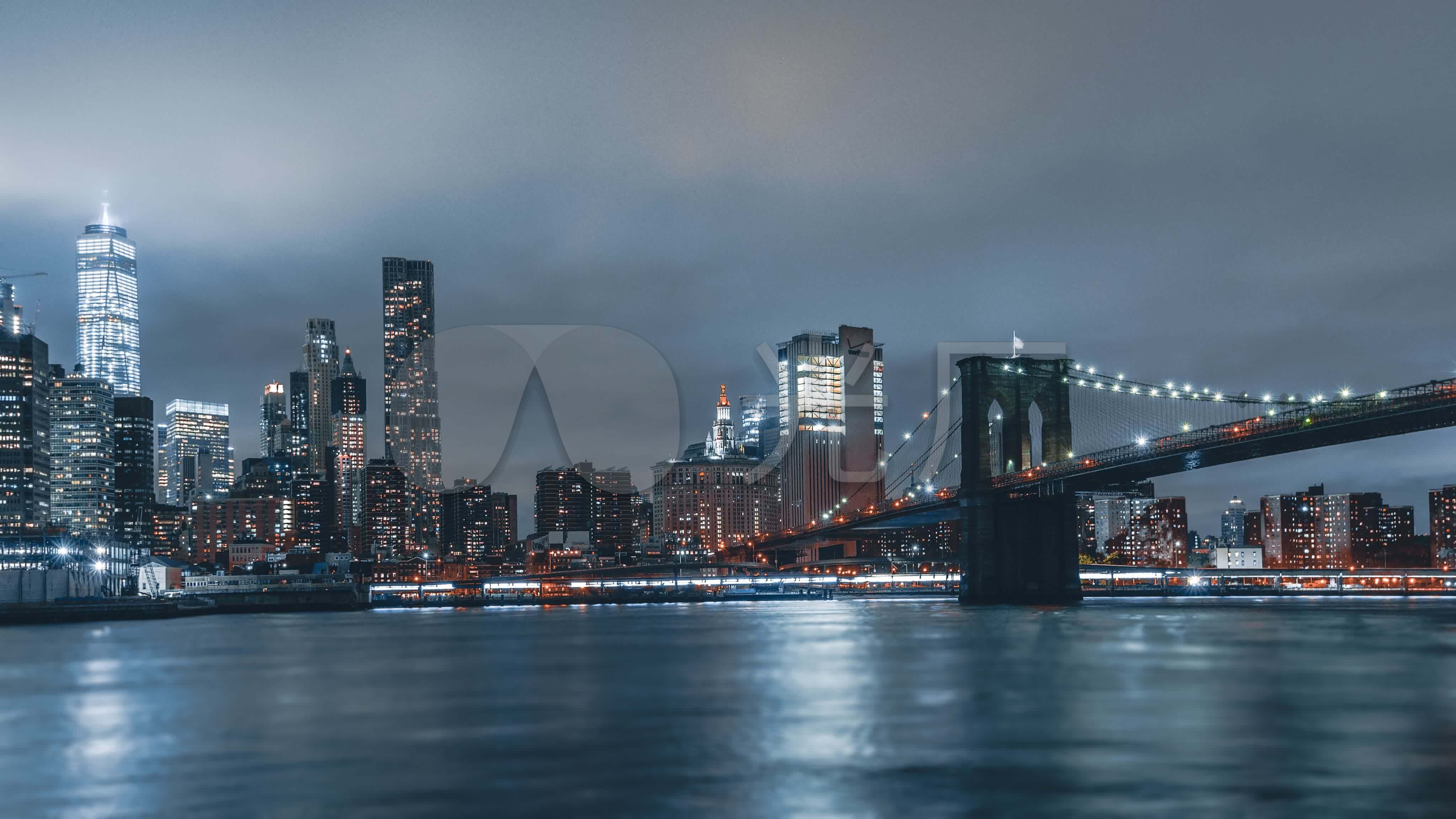 夜间城市桥梁夜景灯光河流_4096x2304_高清视频素材