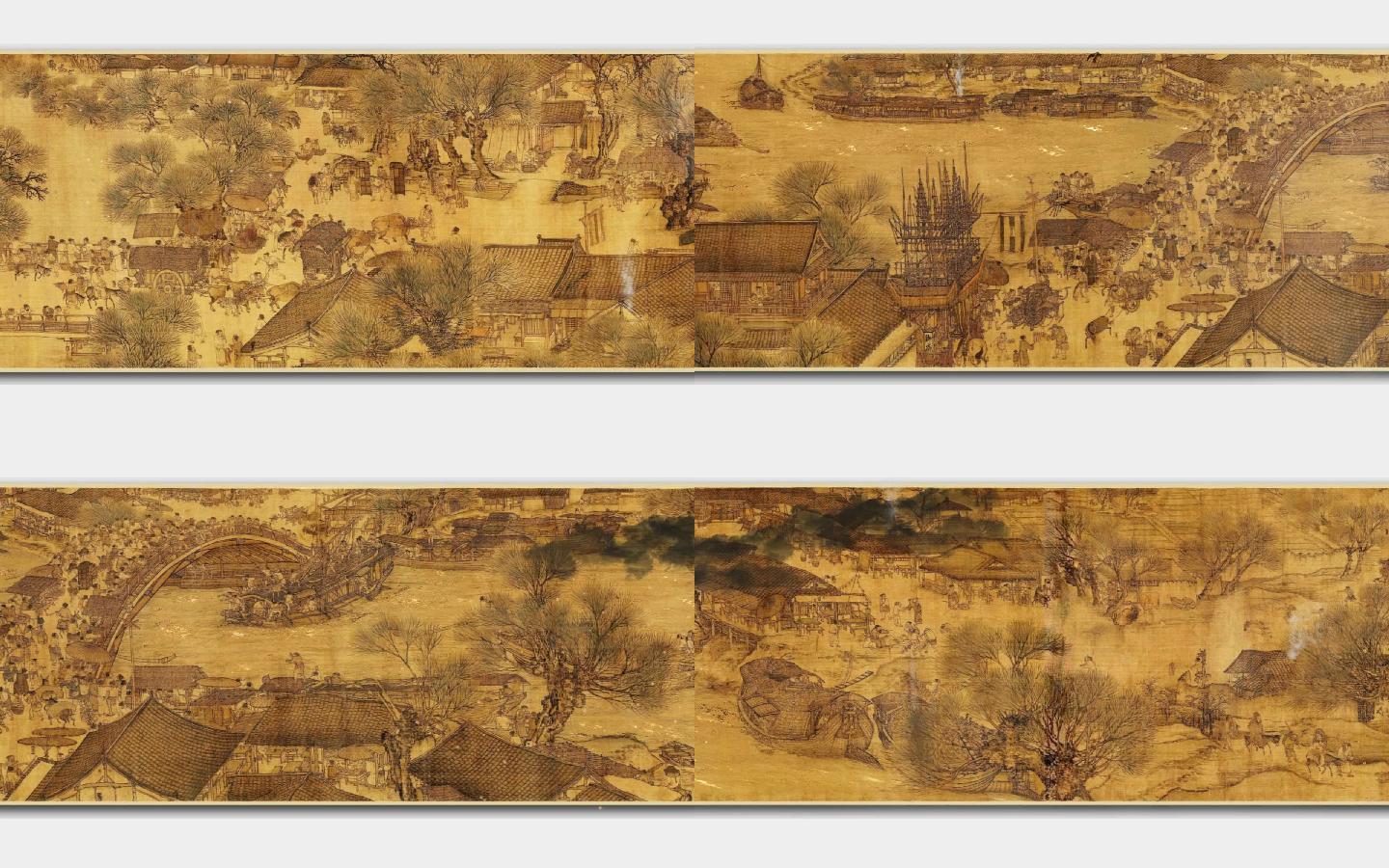歌曲(踏古)清明上河图水墨画全卷舞台背景