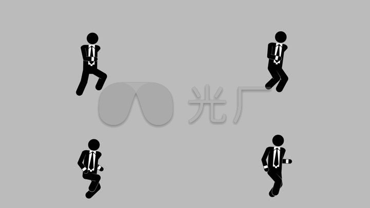 商务男蹑手蹑脚走路黑白小人