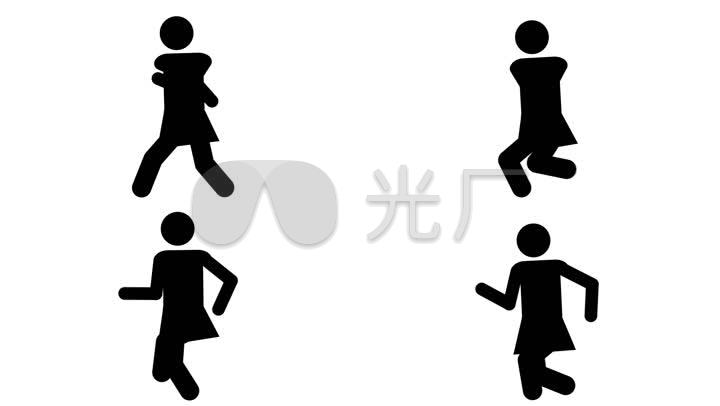 商务女跑步动画走路黑白小人