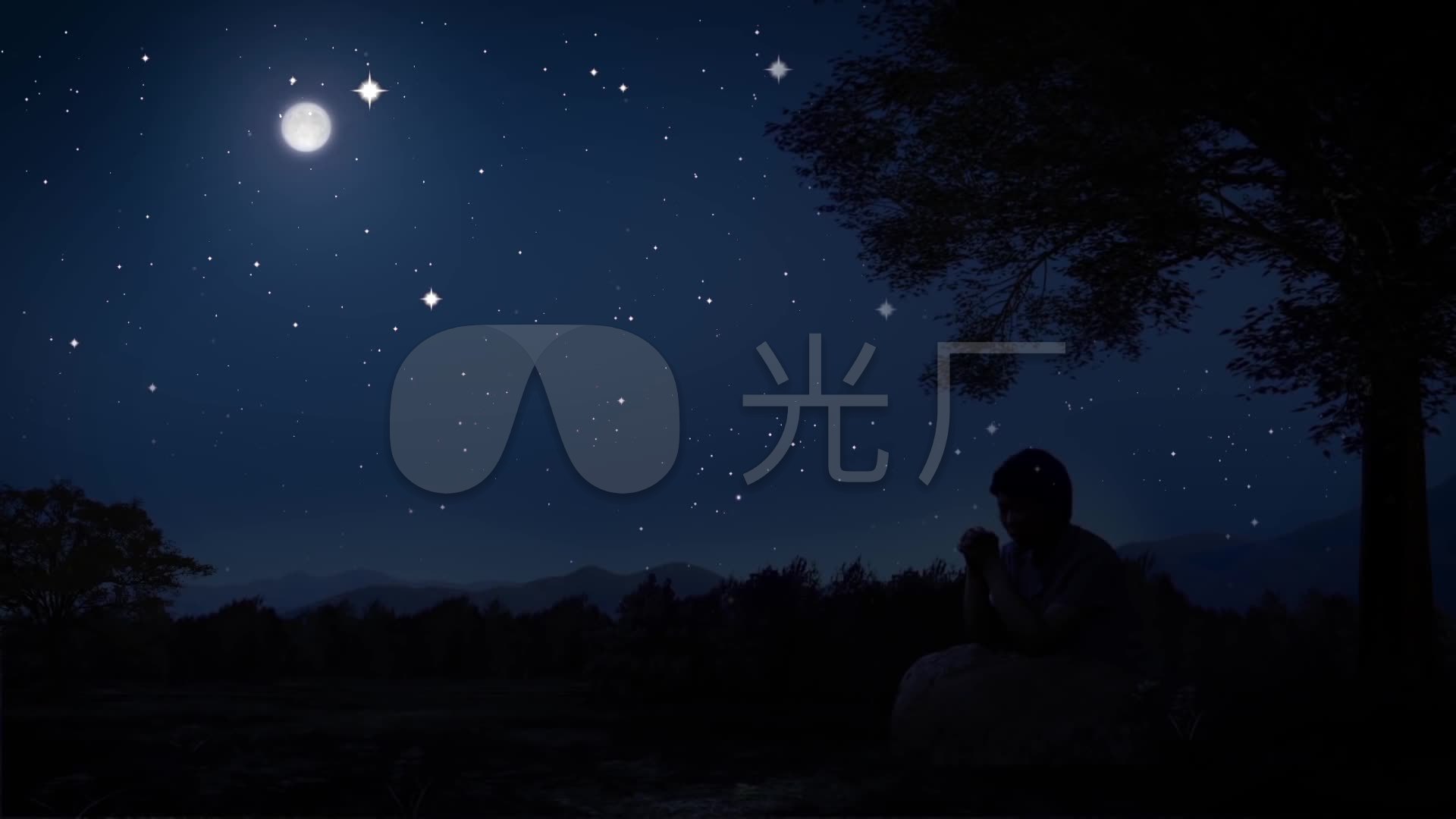 夜晚星空人星星月亮赏月